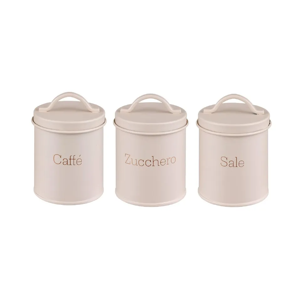 Baroni Home Set 3 Barattoli Cucina Metallo Beige 8x8x9 cm