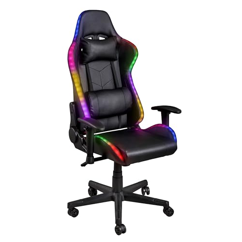 Baroni Home Sedia Gaming LED Nera Reclinabile 180°
