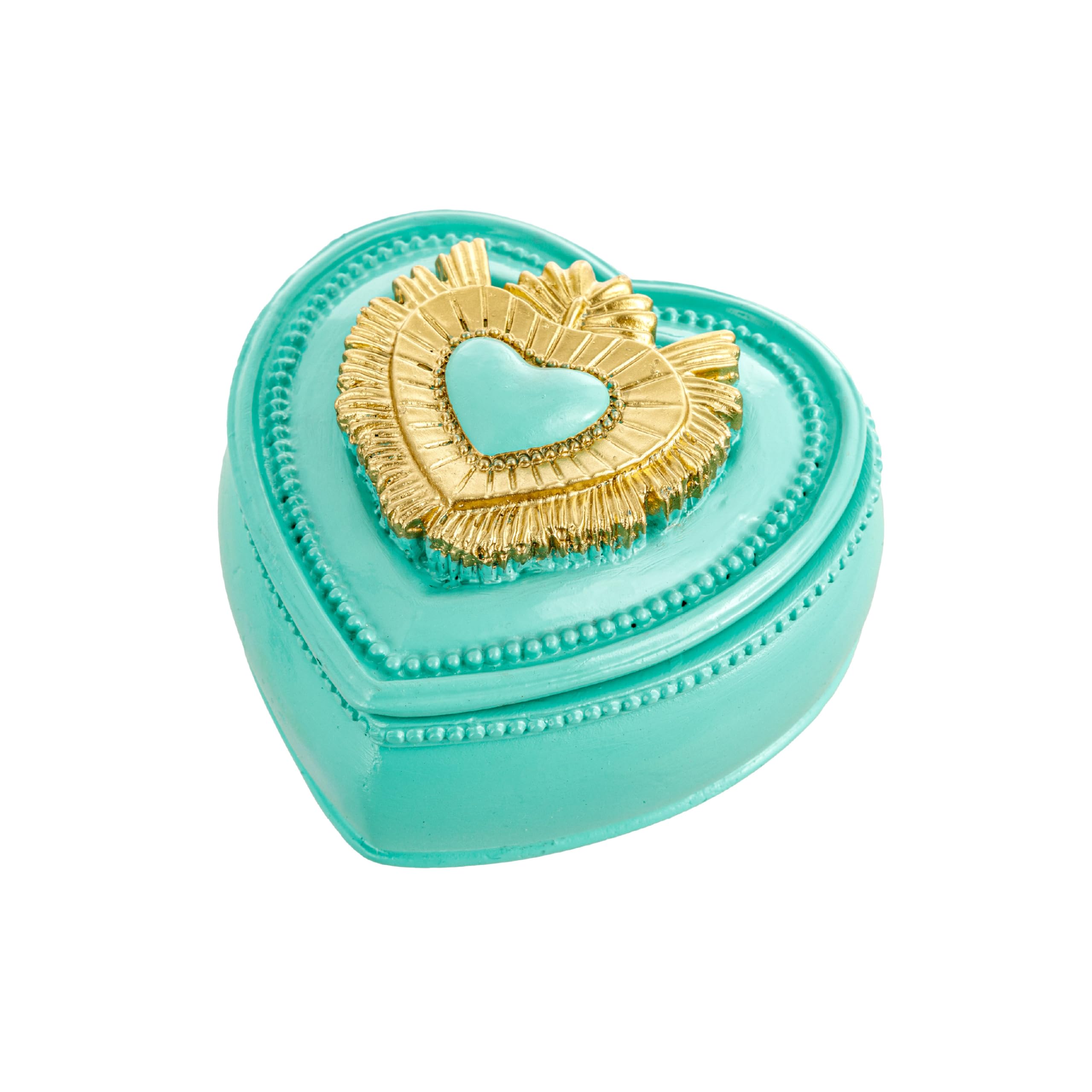 Baroni Home Cuore Sacro Cofanetto resina bianco oro 9x9x5,5 cm