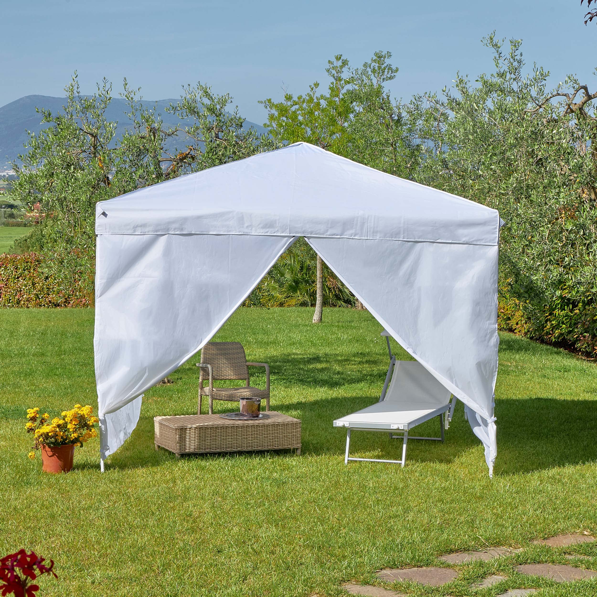 Baroni Home Gazebo 3x3 m Bianco Pieghevole con 4 Pareti