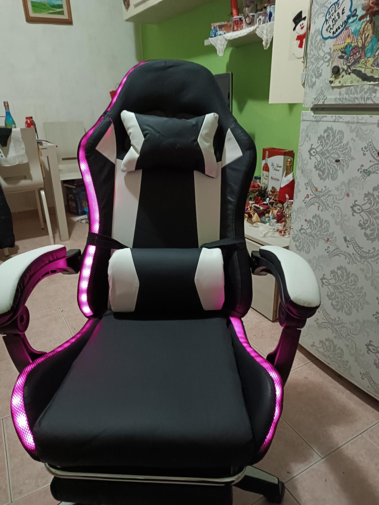 Baroni Home sedia gaming rossa con LED e poggiapiedi