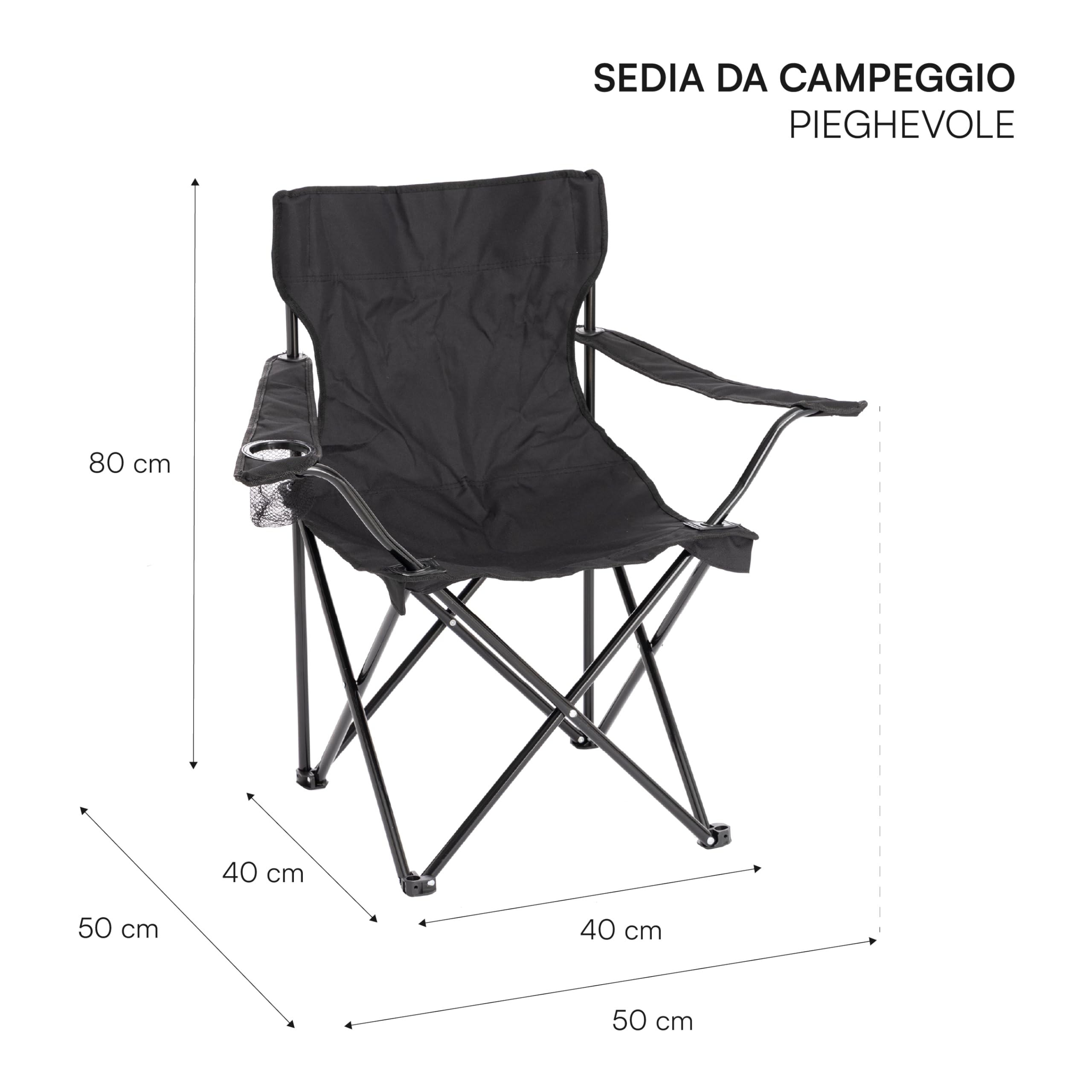Baroni Home Sedia Campeggio Set 2 Nero Pieghevole 50x50x80