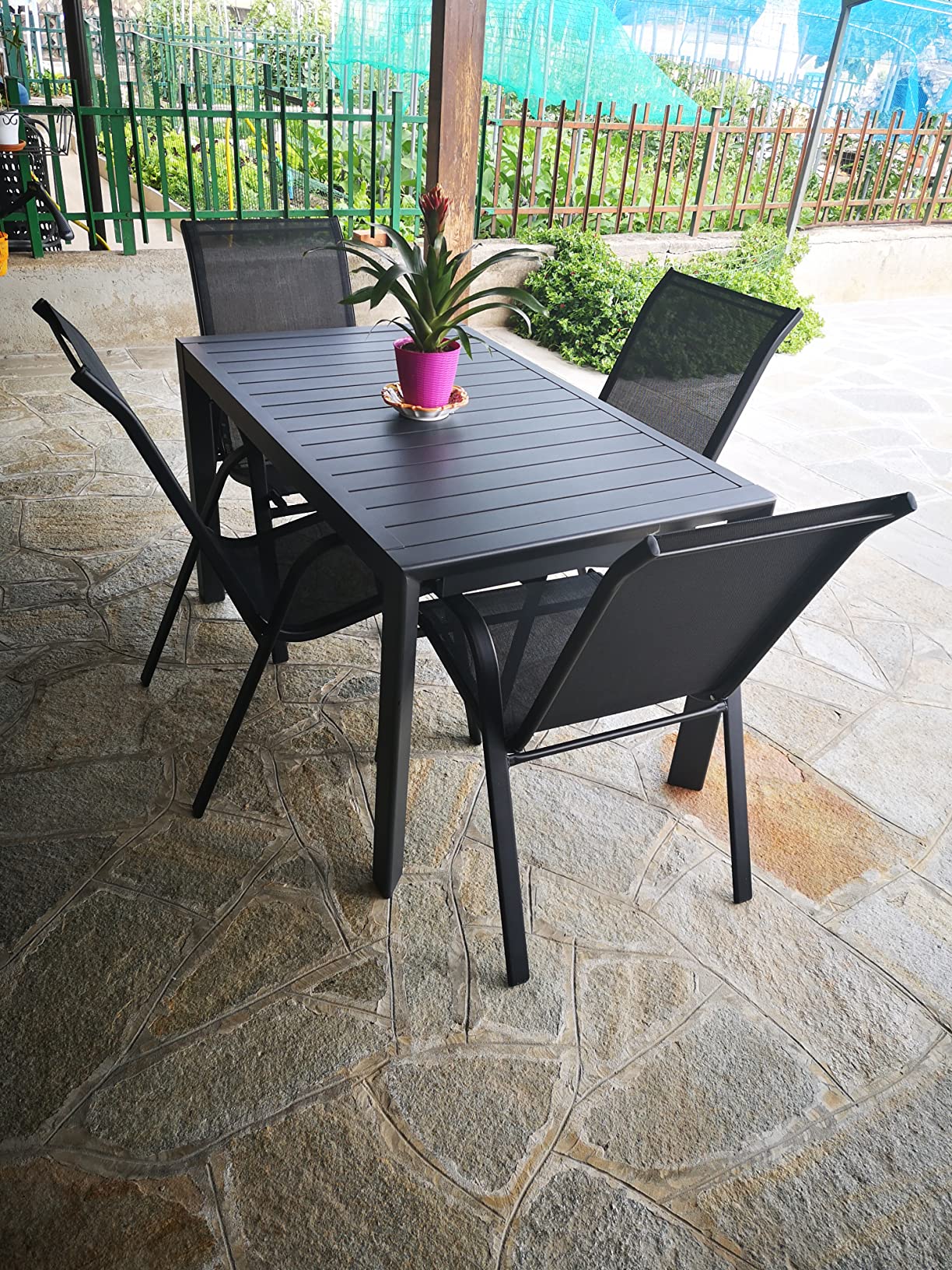Baroni Home Set 2 Sedie Giardino Nero Metallo PVC 91x66x54 cm