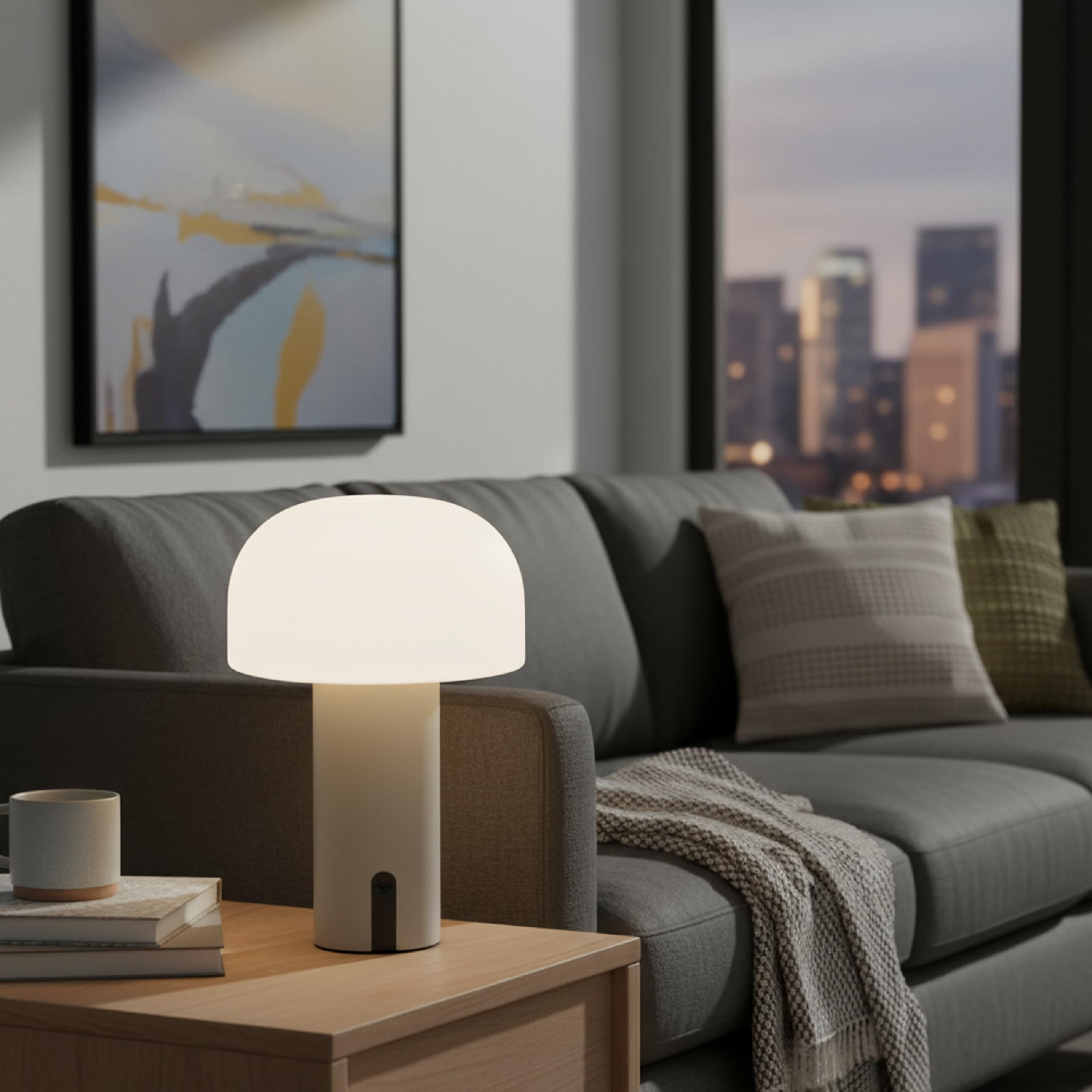 Baroni Home Lampada LED Fungo Senza Fili Tortora 22 cm Ricaricabile