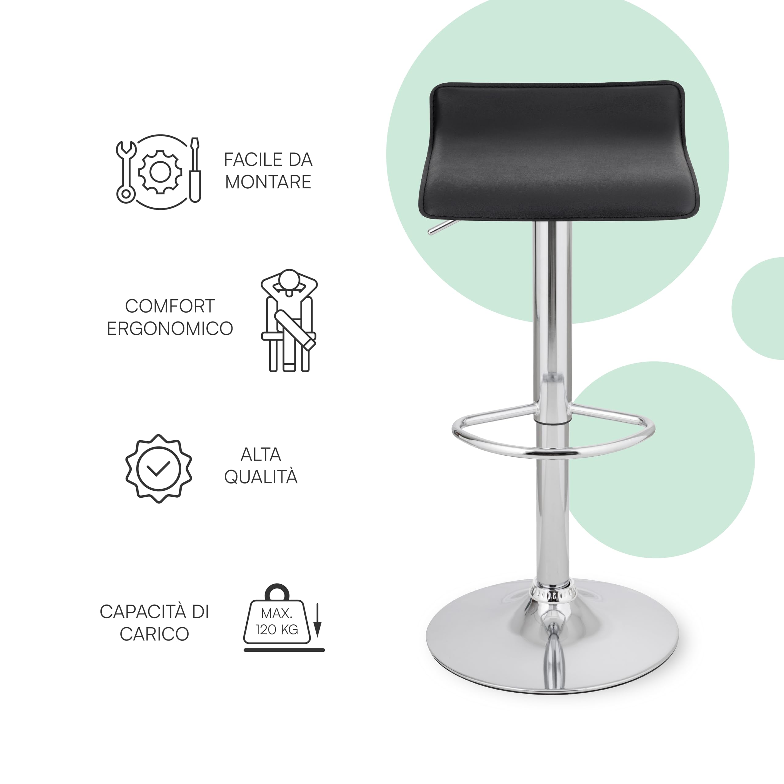Baroni Home Set 2 Sgabelli Bar Girevoli Neri Altezza Regolabile