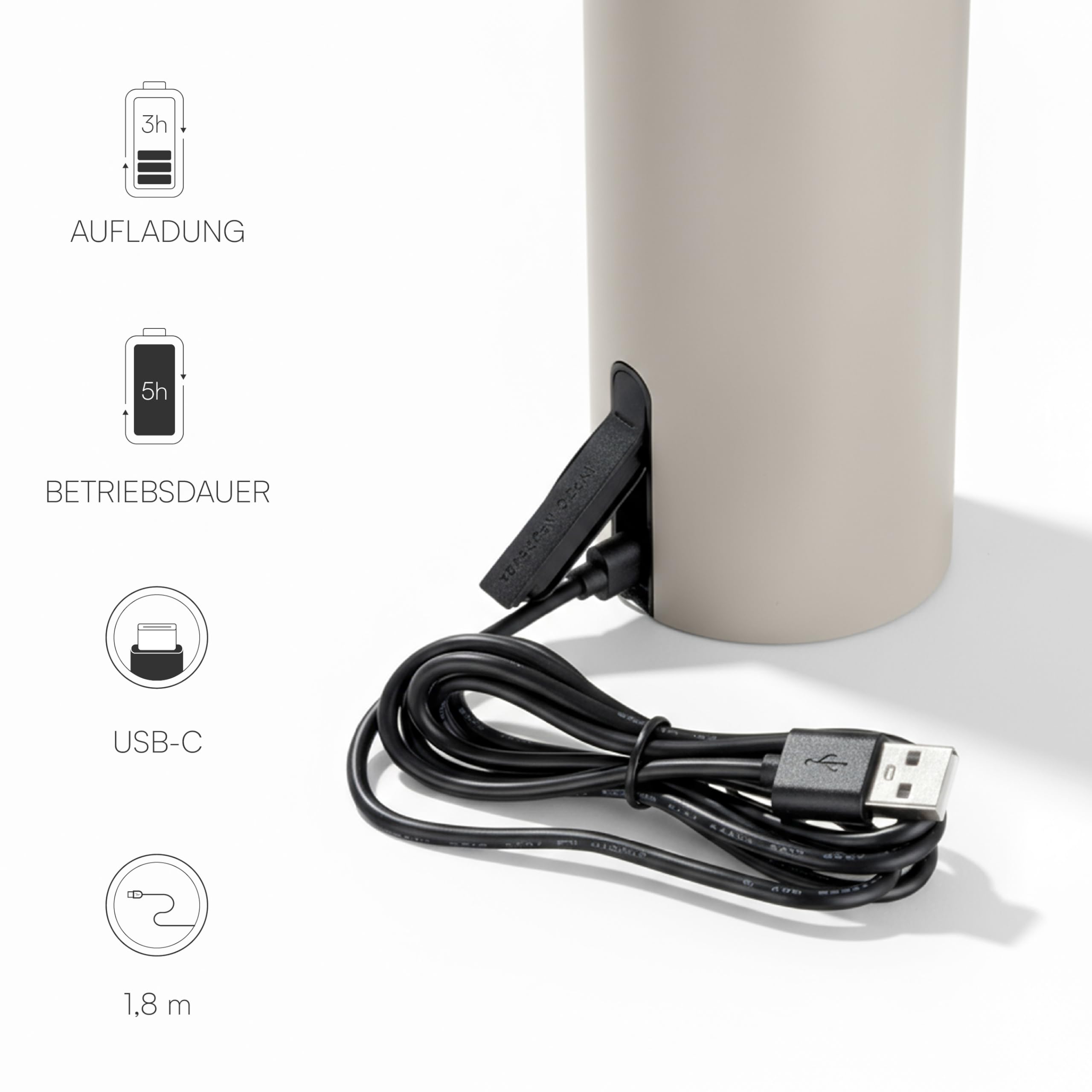 Baroni Home Lampada LED Fungo Senza Fili Tortora 22 cm Ricaricabile