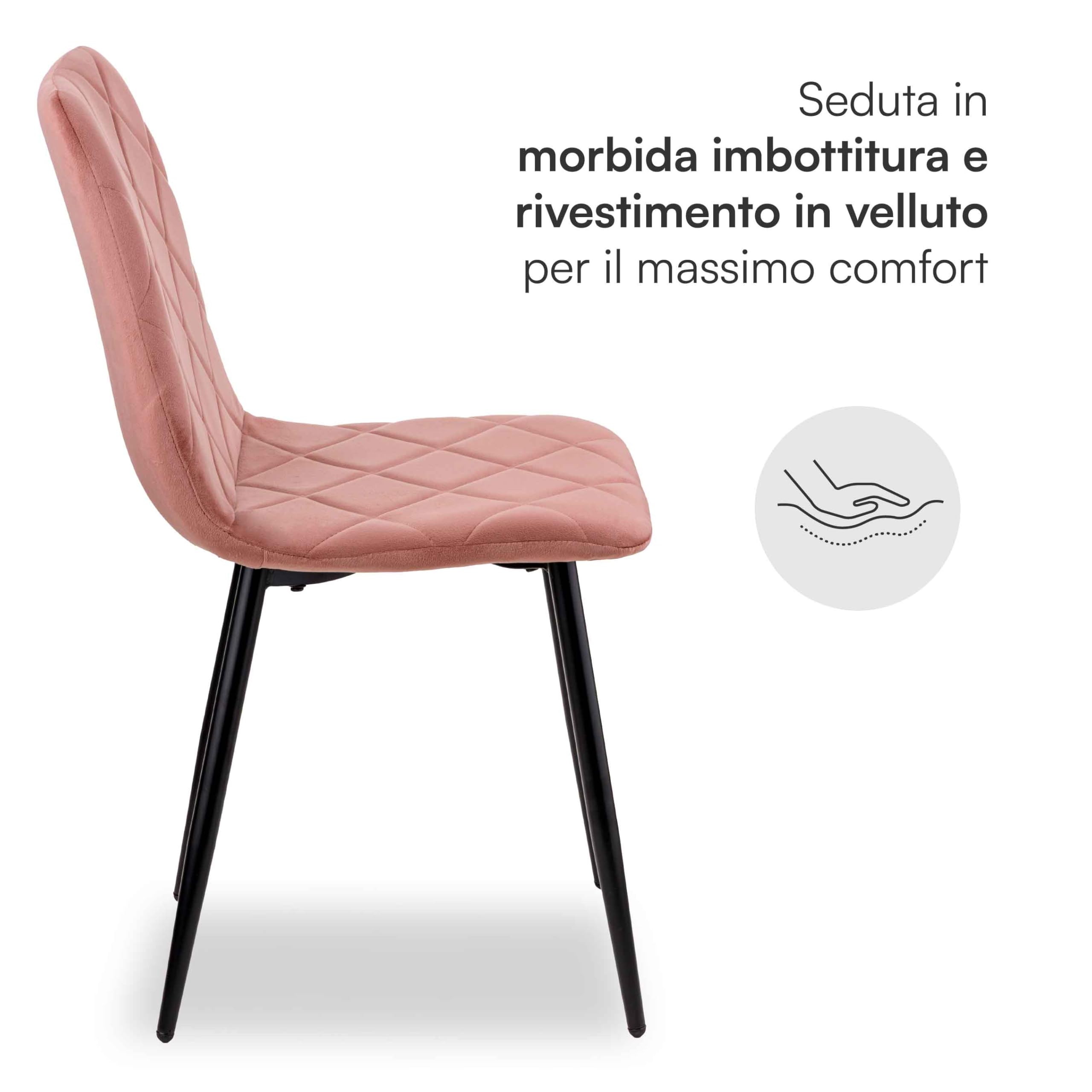 Baroni Home sedia in velluto rosa 52x44x85 cm gambe ferro