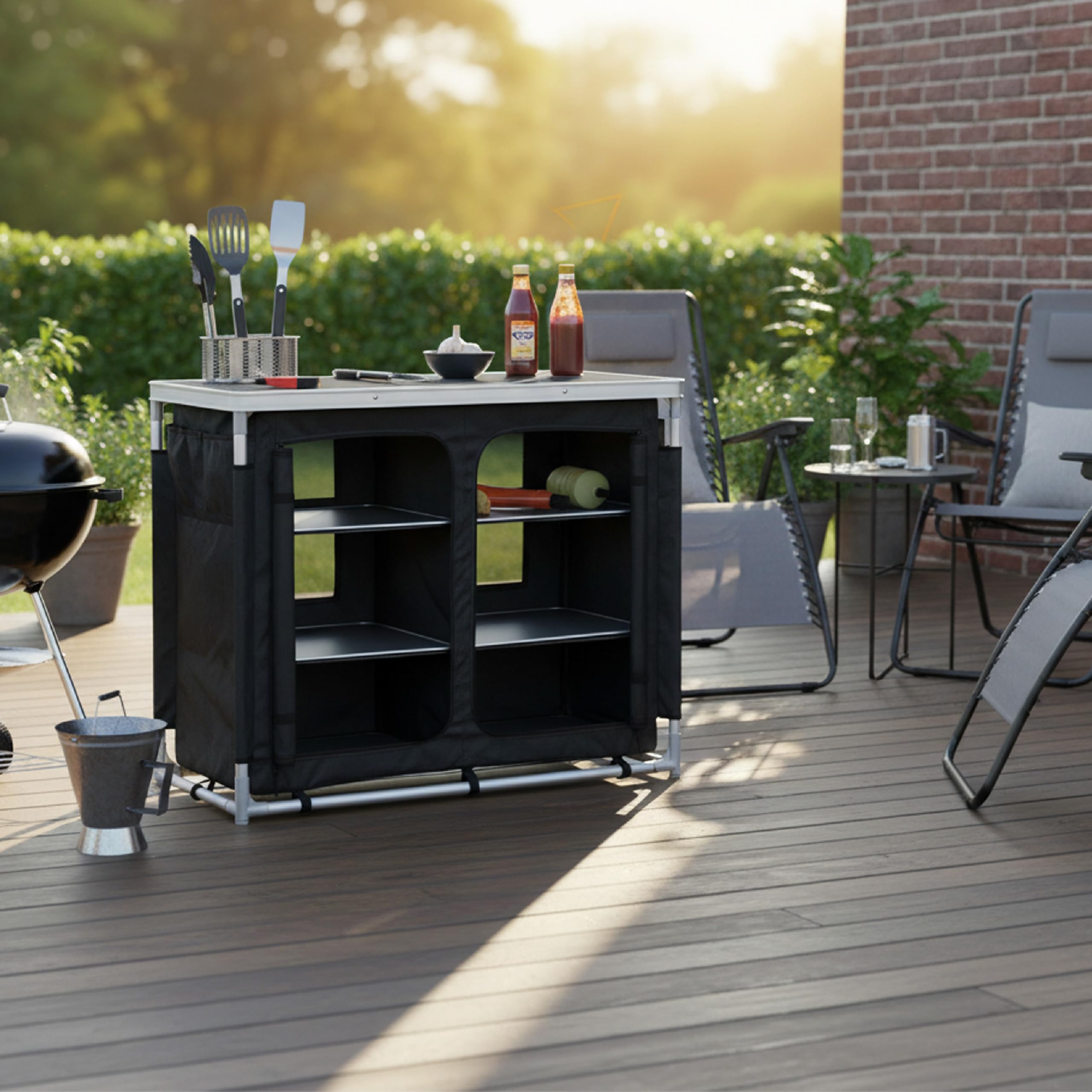 Baroni armadietto campeggio pieghevole nero 96x48x79 cm