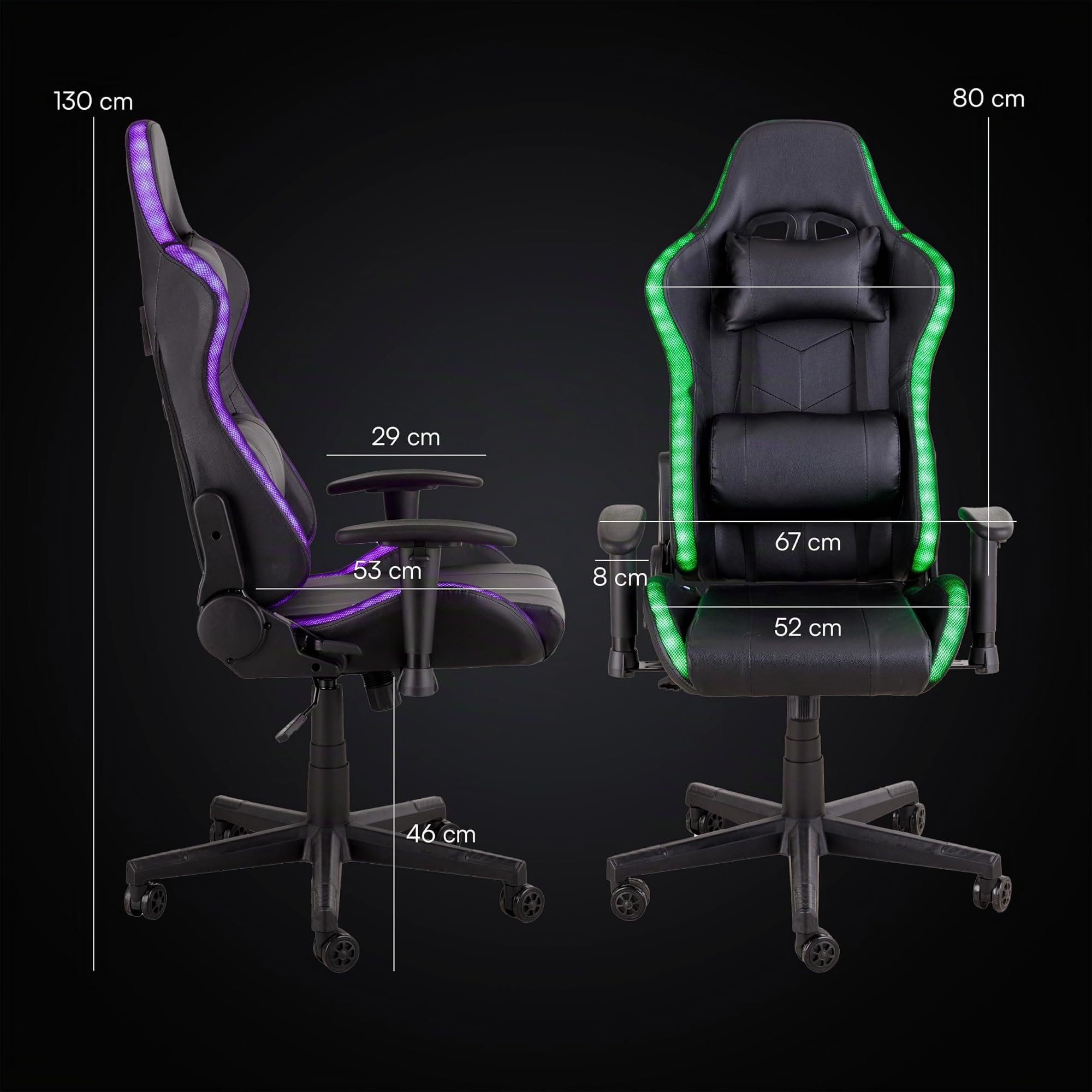 Baroni Home Sedia Gaming LED Nera Reclinabile 180°