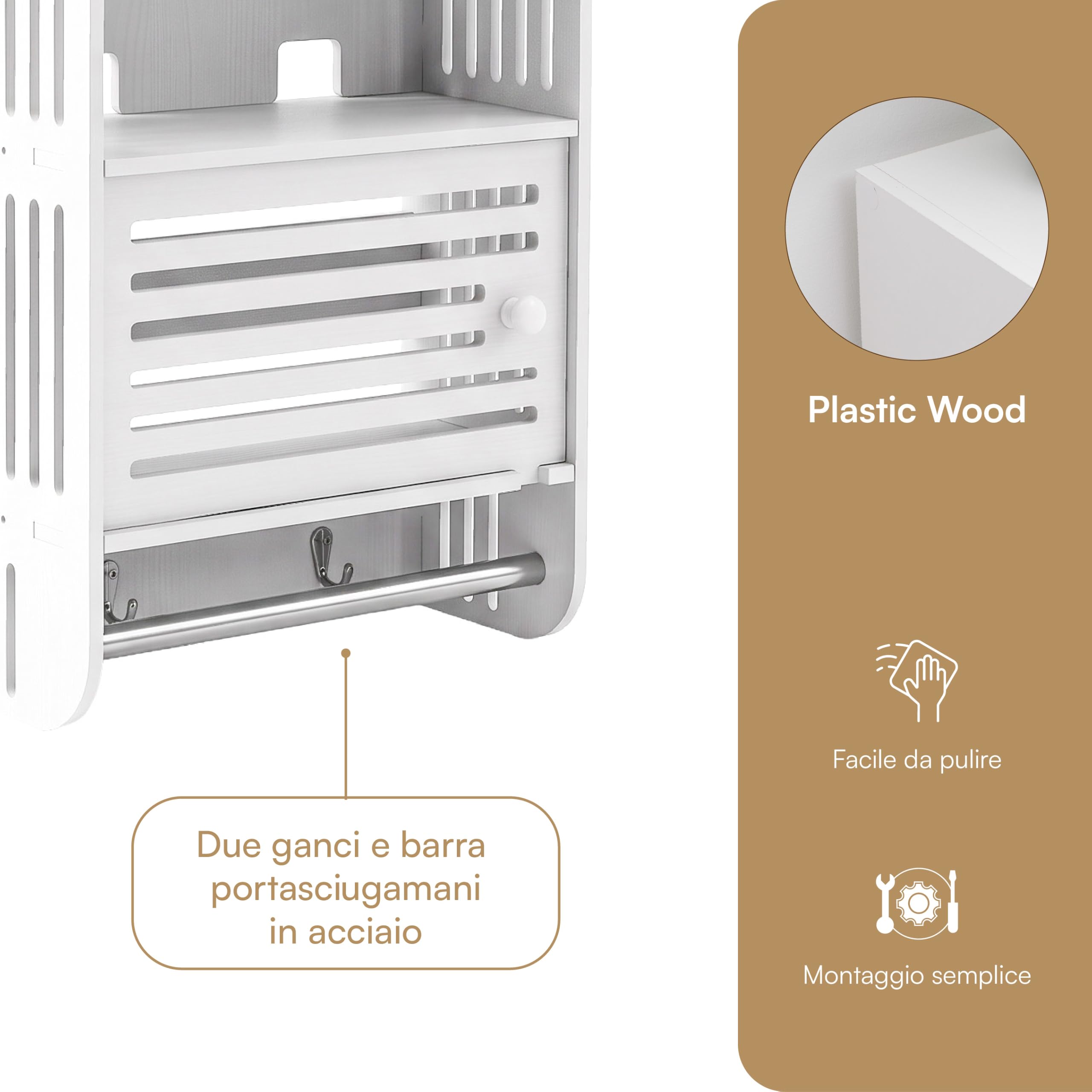 Baroni Home Pensile Bagno 2 Ante Bianco 14,5x29,5x70 cm Parete