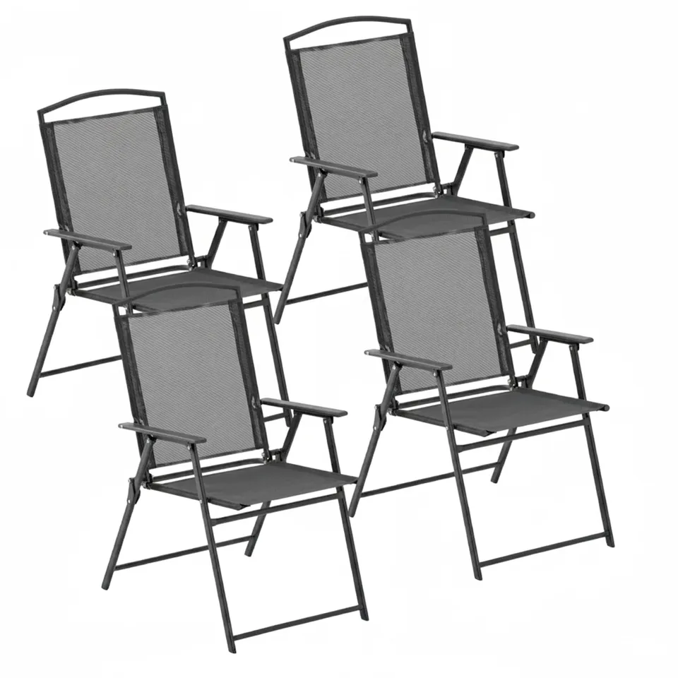 Baroni Home Set 4 Sedie da Giardino Pieghevoli Nere con Braccioli