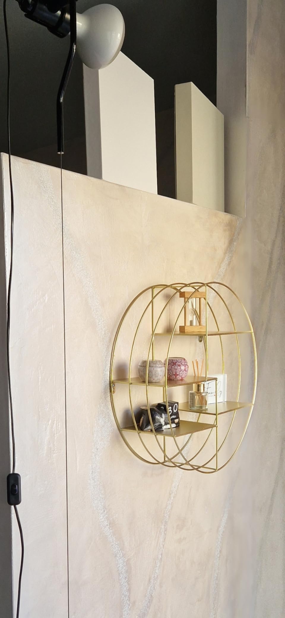 Baroni Home Mensola Muro Rotonda Oro 48x16x48 cm 4 Ripiani