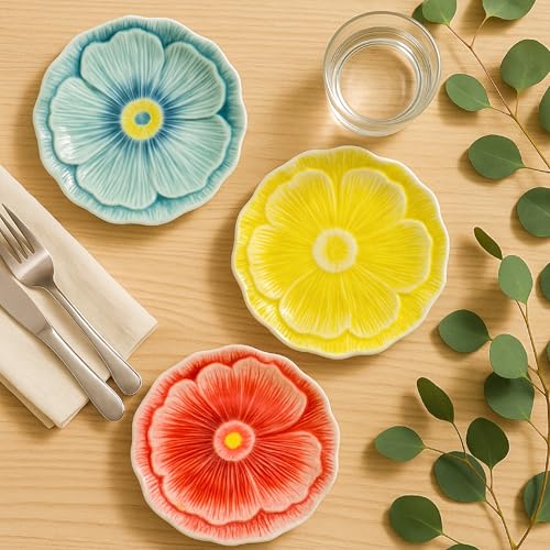 Baroni Home Set 6 Piatti Fiore ceramica colorati 19,5 cm