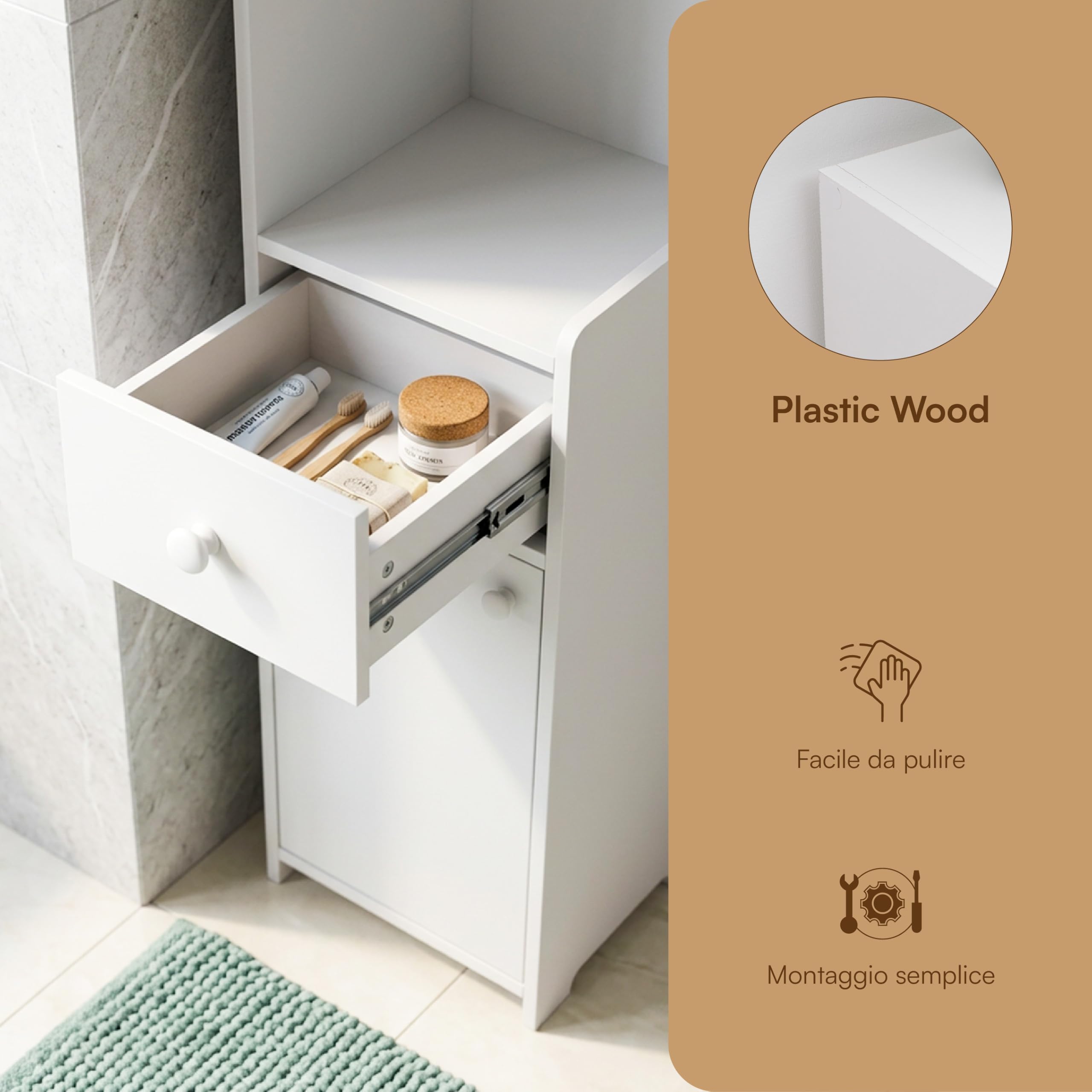 Baroni Home Colonna Angolare Bagno 1 Anta 1 Cassetto 22x22x120 cm