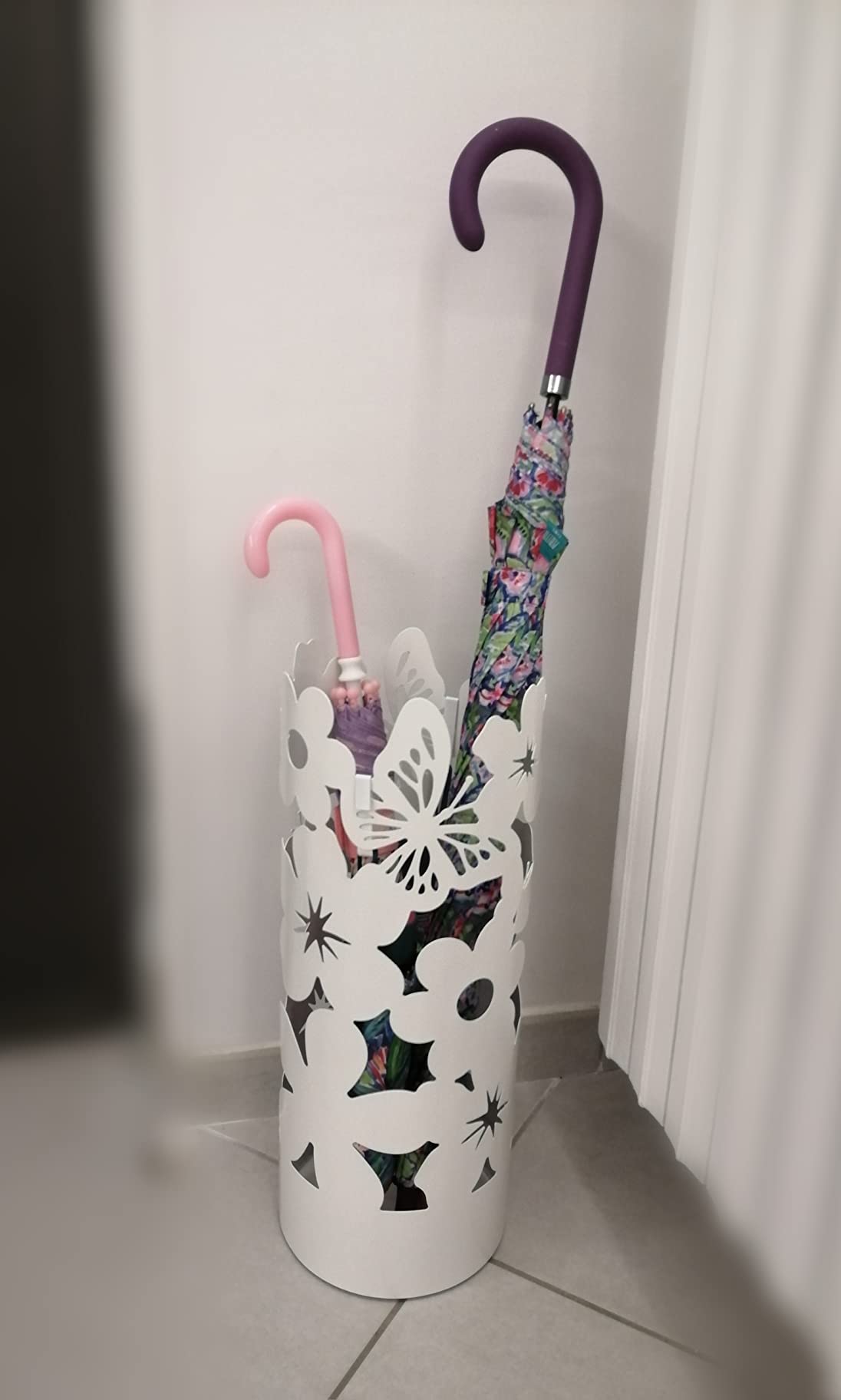 Baroni Home Portaombrelli Flowers Bianco Metallo 19x19x49