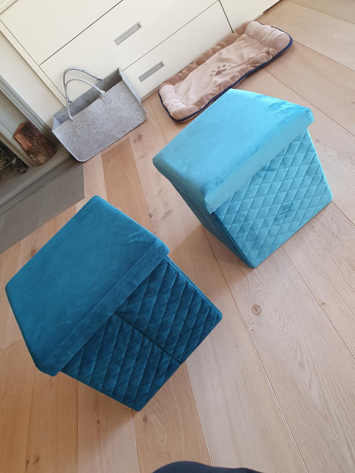 Baroni Home Pouf Contenitore Velluto Rosa Cipria 32x32x33 cm