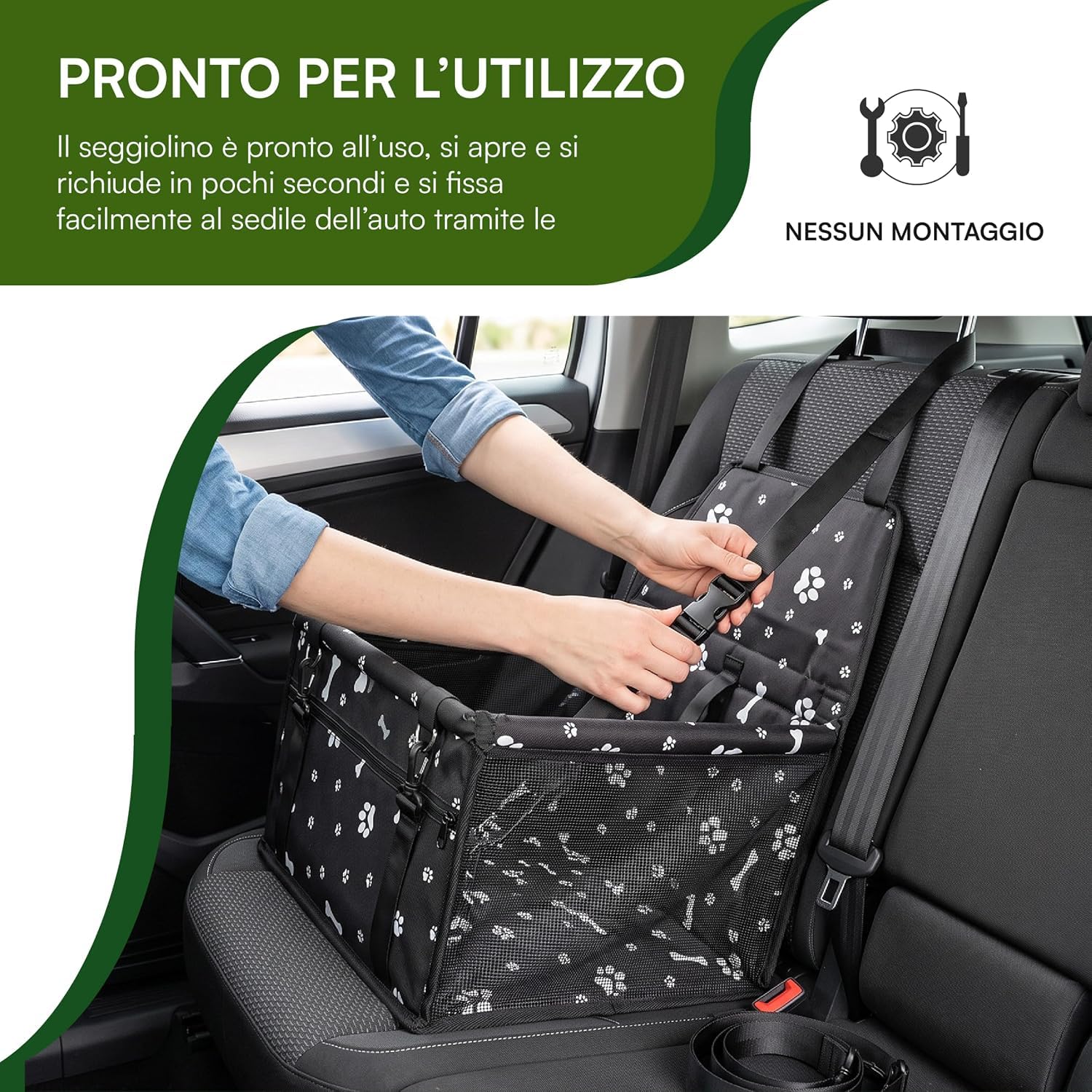 Baroni Home Seggiolino Auto Cani Gatti Nero 40x32x42 cm
