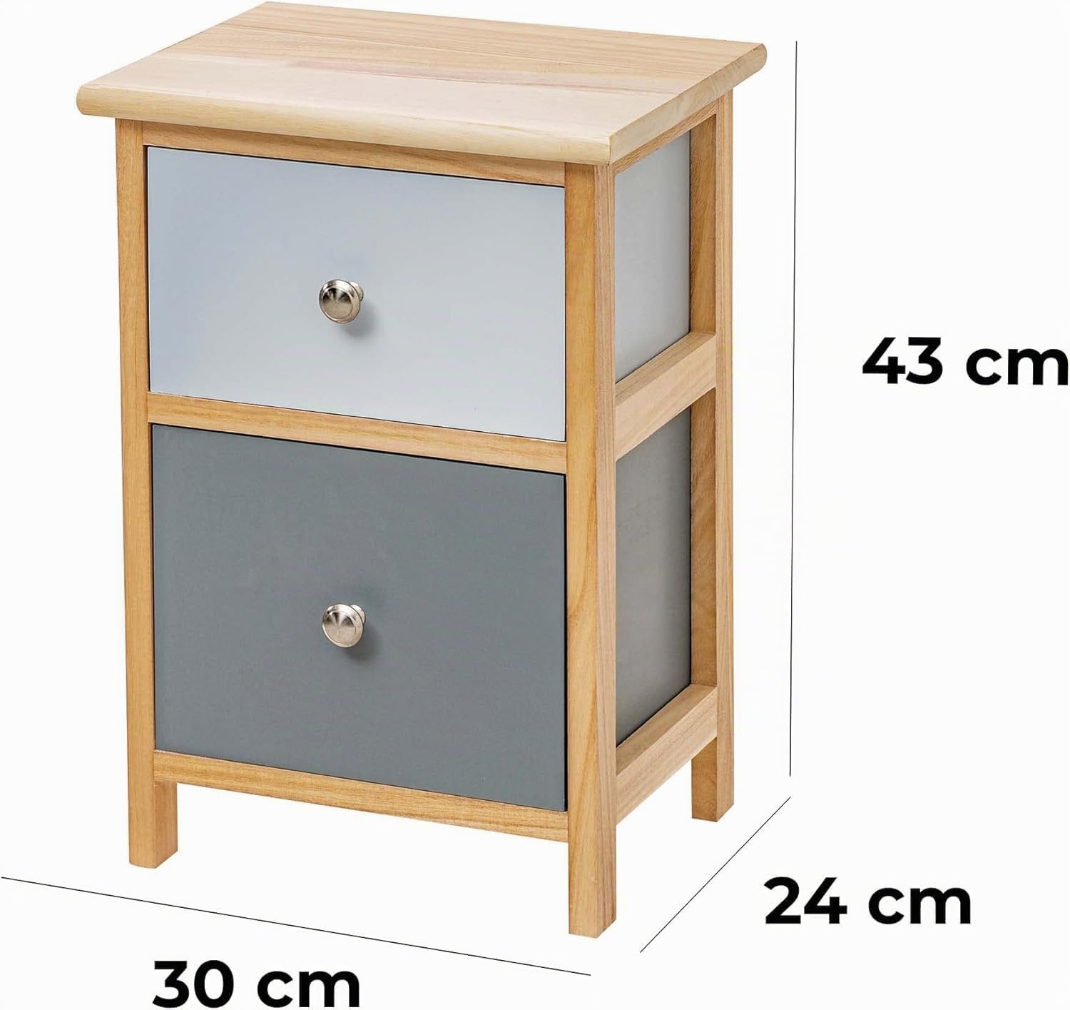 Baroni Home Comodino 2 Cassetti Legno Azzurro 30x24x43 cm