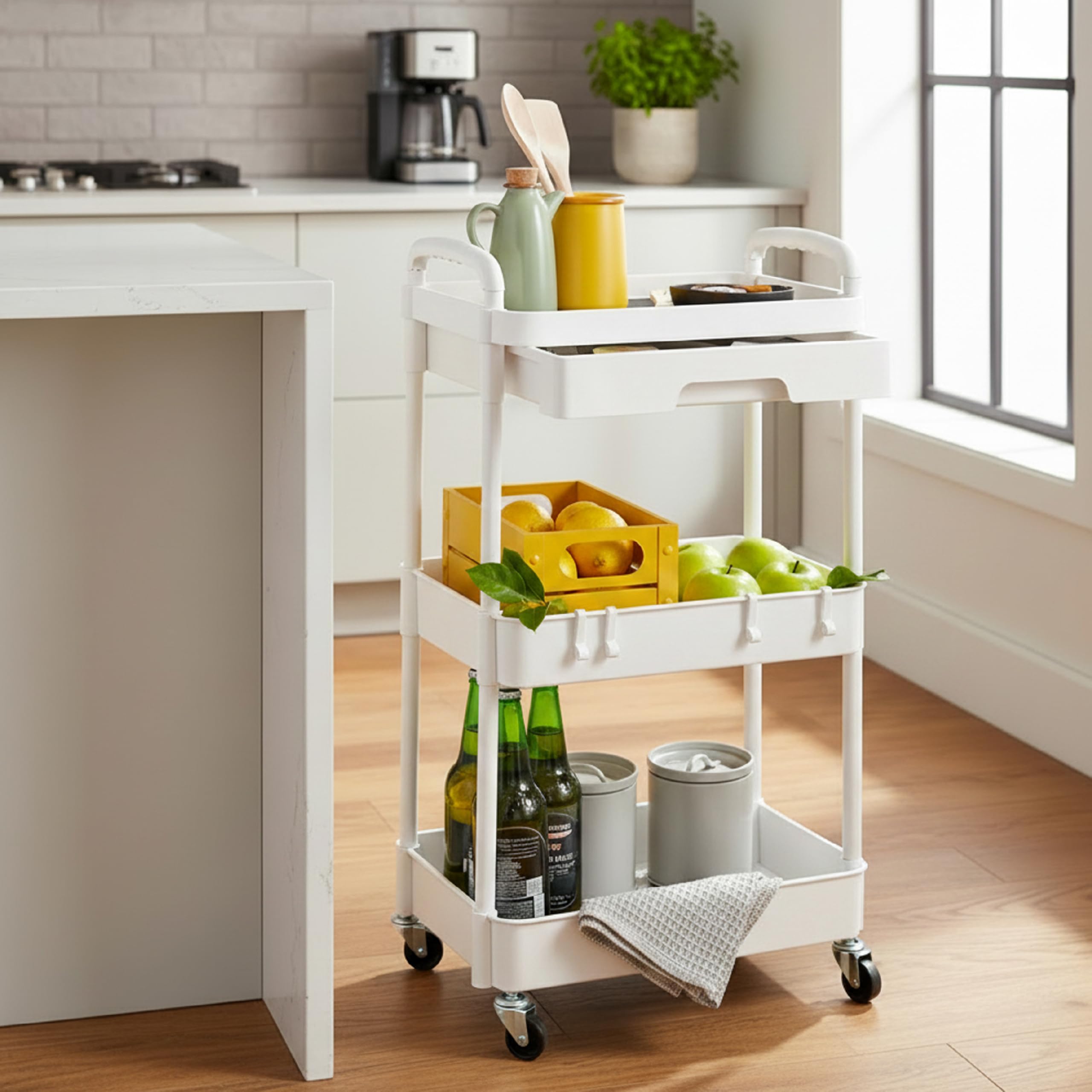 Baroni Home carrello bianco 3 ripiani con ruote