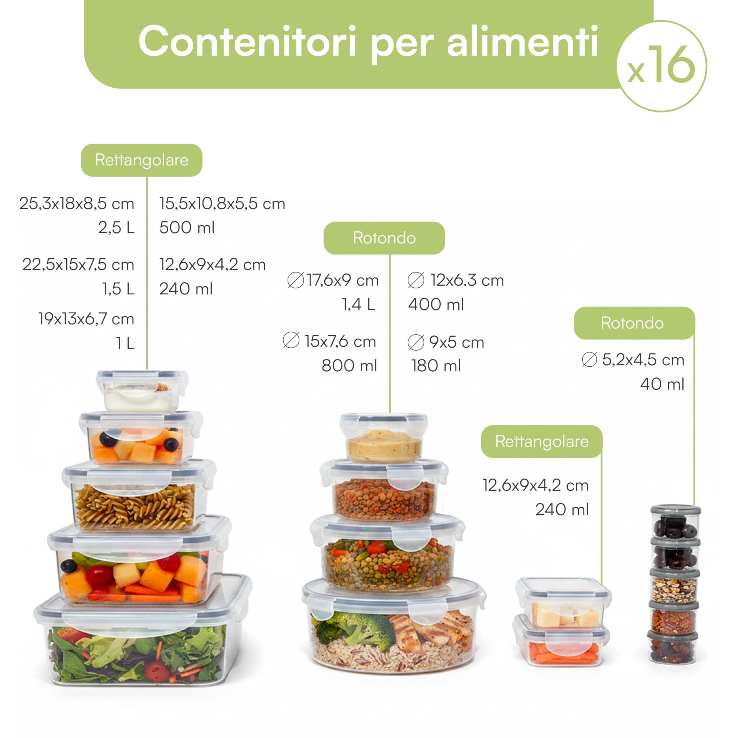 Baroni Home Set 32 Contenitori Alimenti Ermetici 16+16