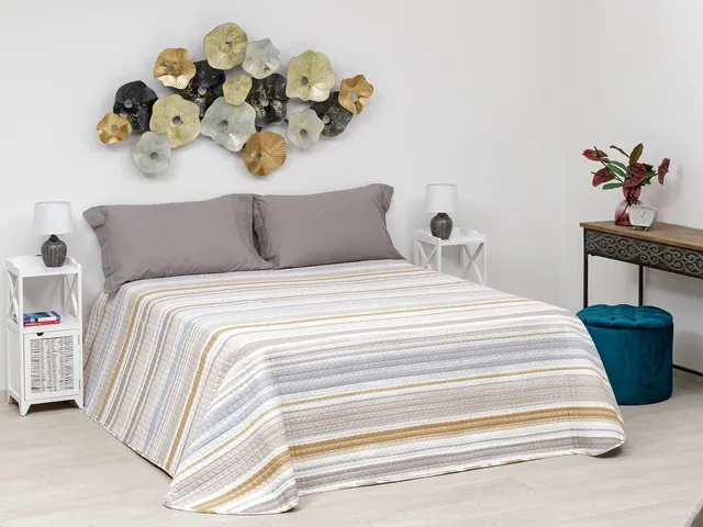 Baroni Home Luxury Trapuntino Righe Tortora 250x260 Anallergico