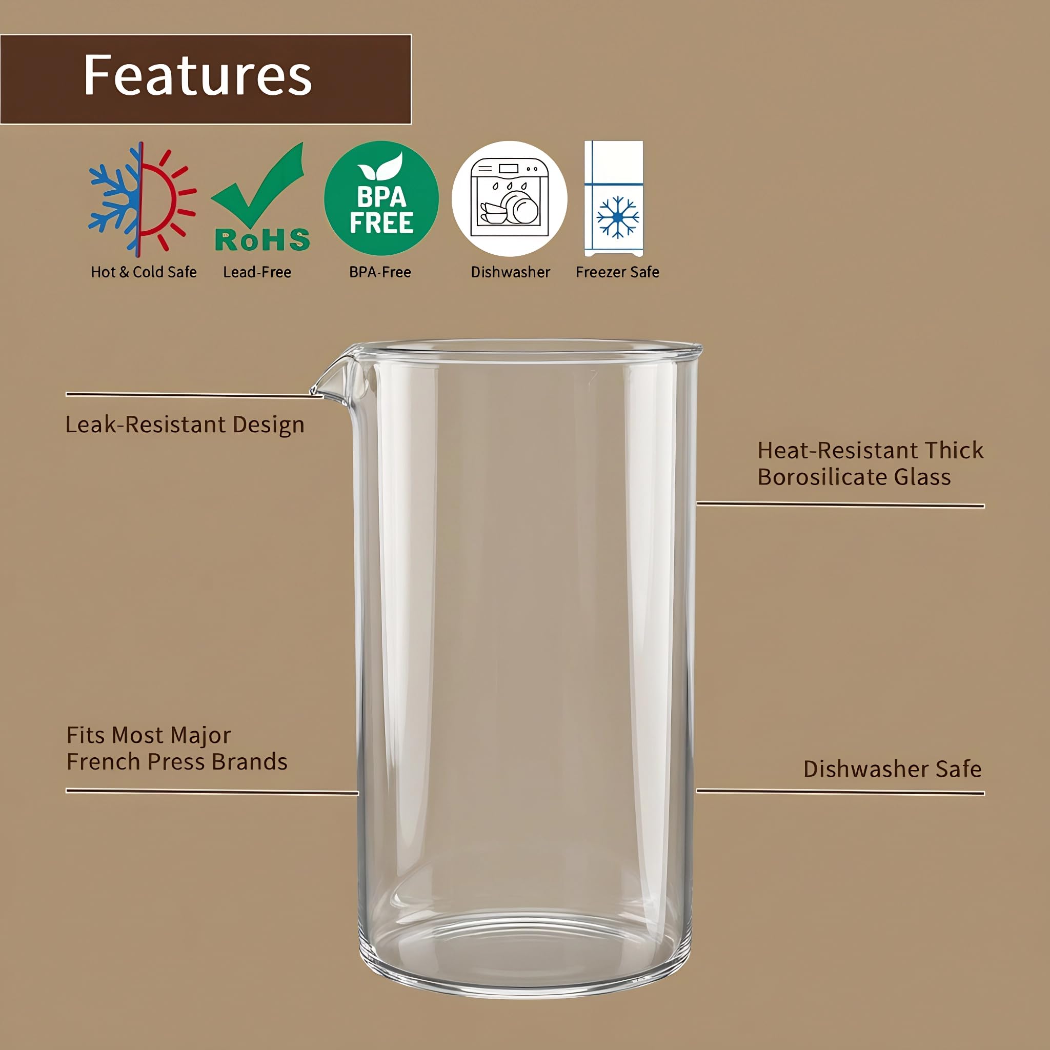 bonVIVO caraffa vetro borosilicato 1 L ricambio french press