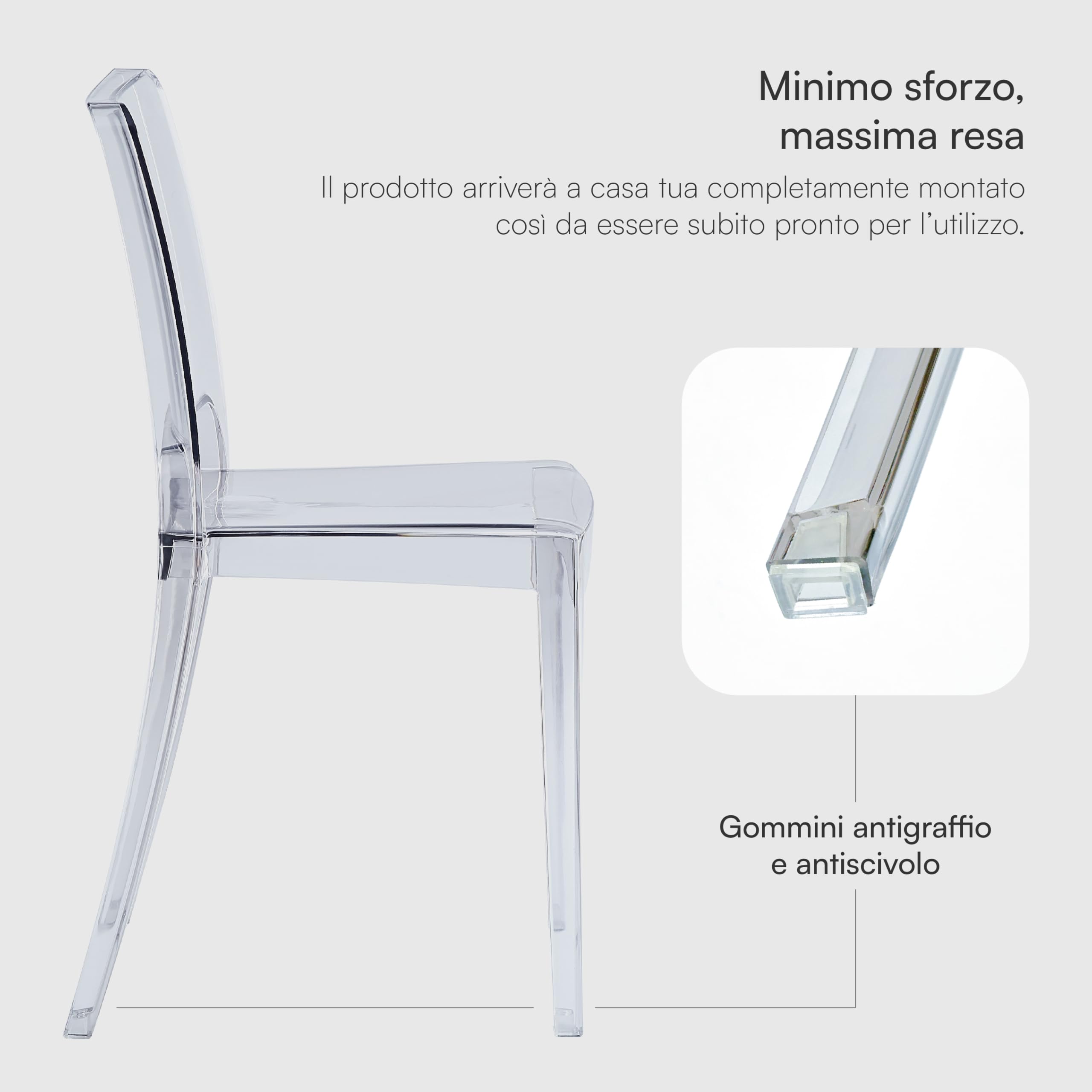 Baroni Home Set 4 Sedie Trasparenti Impilabili Trasparente