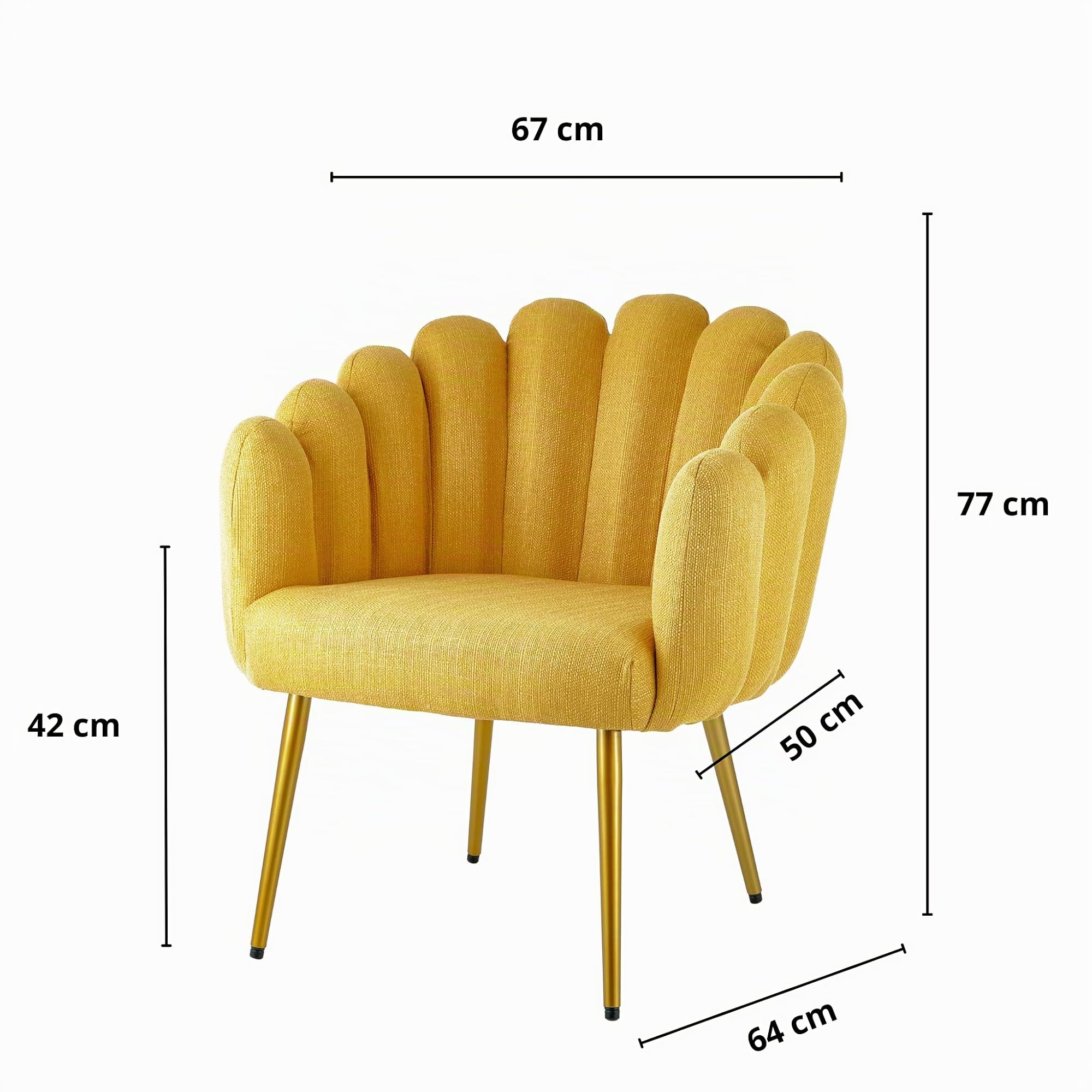 Baroni Poltrona Conchiglia Tessuto Gialla Gambe Oro 67x64cm