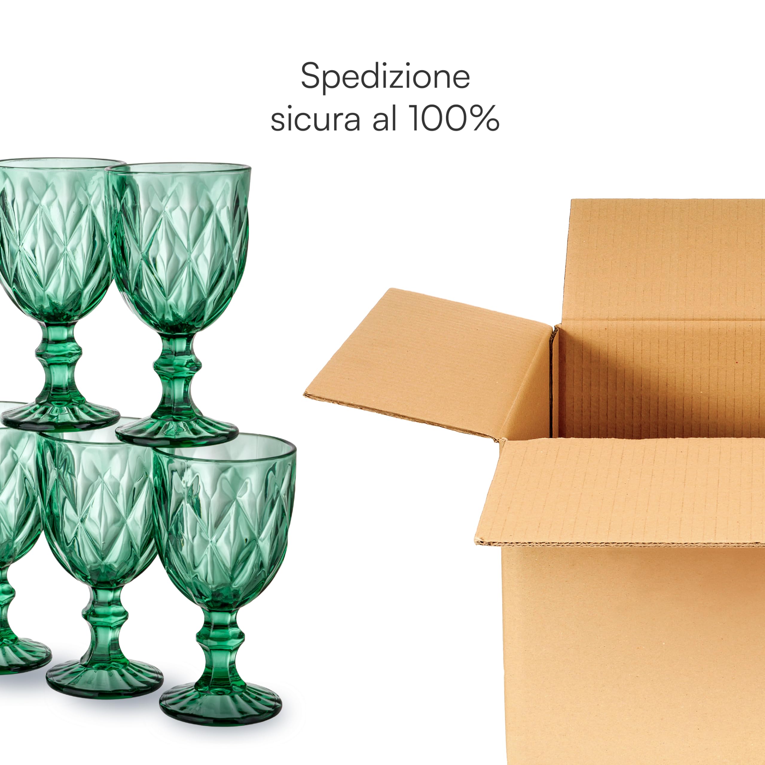 Baroni Home Set 6 Calici Diamante Vetro Verde 27 cl