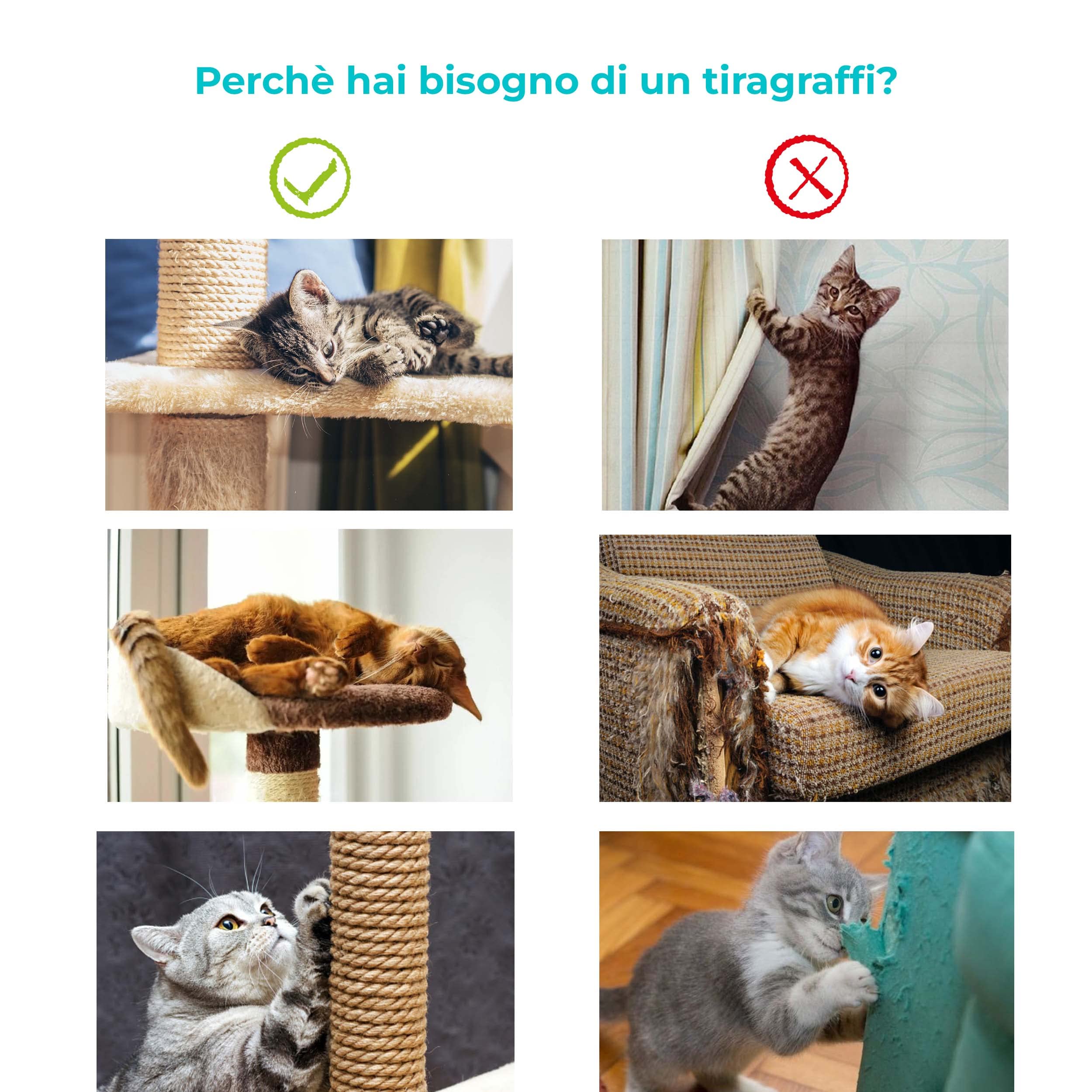 Baroni Home Tiragraffi Gatti 50 cm Marrone con Cuccia
