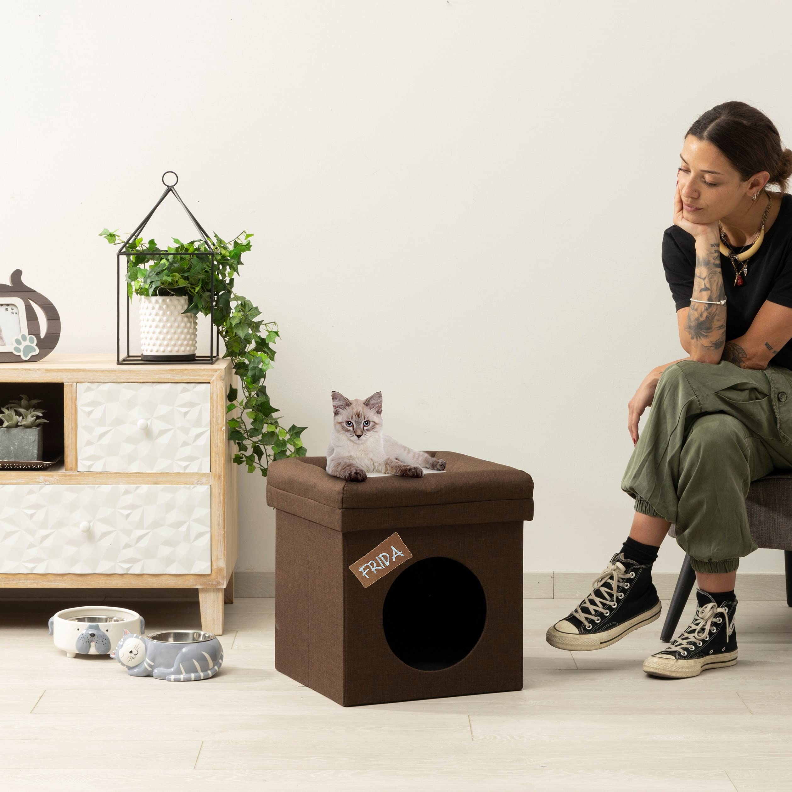 Baroni Home Cuccia Cane Gatto Pouf Marrone 38x38x42 cm