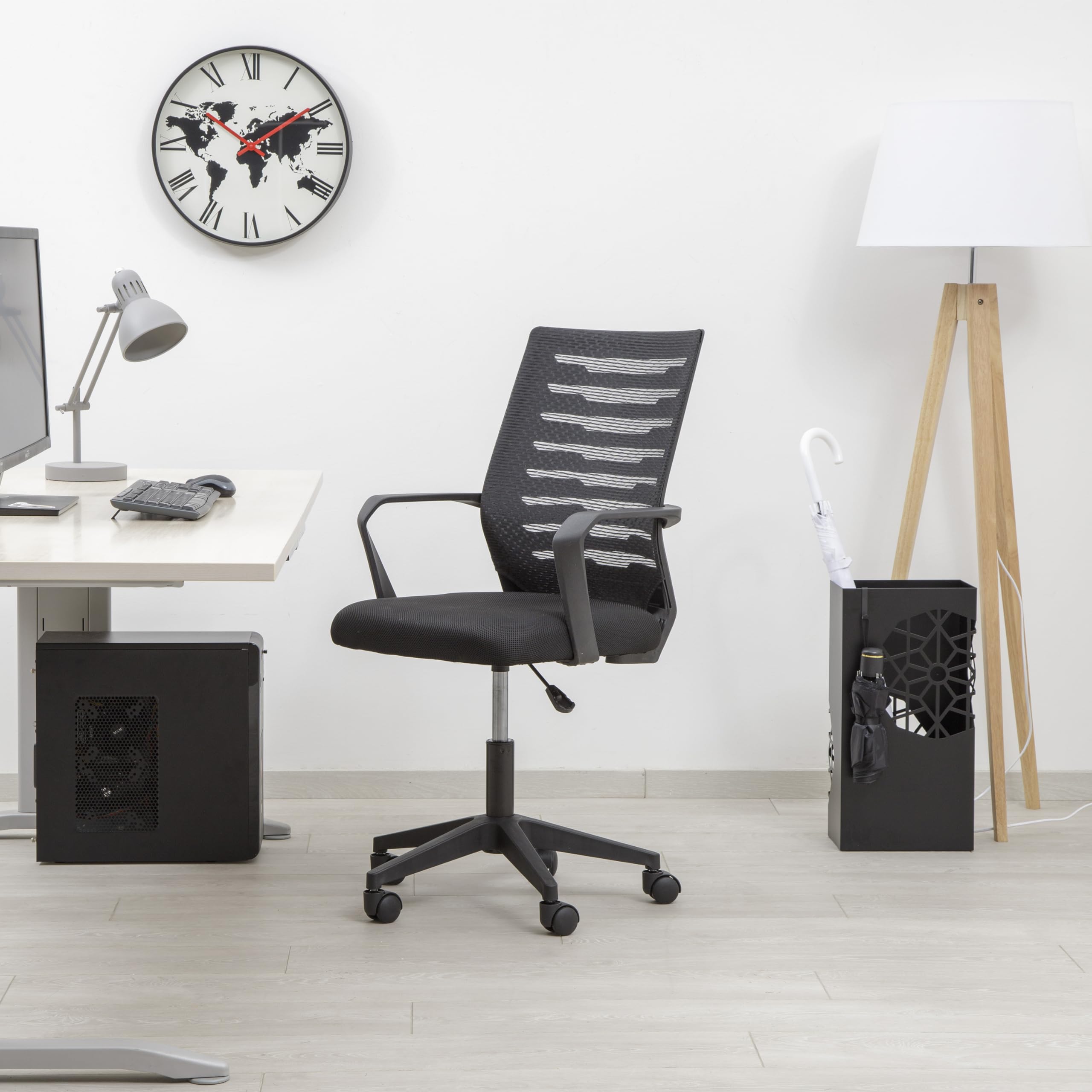 Baroni Home sedia ufficio nera girevole 98 cm con braccioli