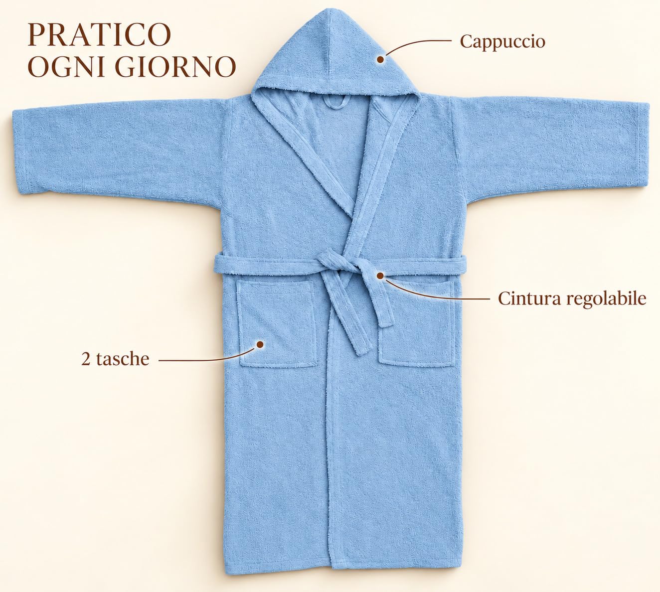 Baroni Home Accappatoio Spugna Cappuccio 12-14 Anni Cotone