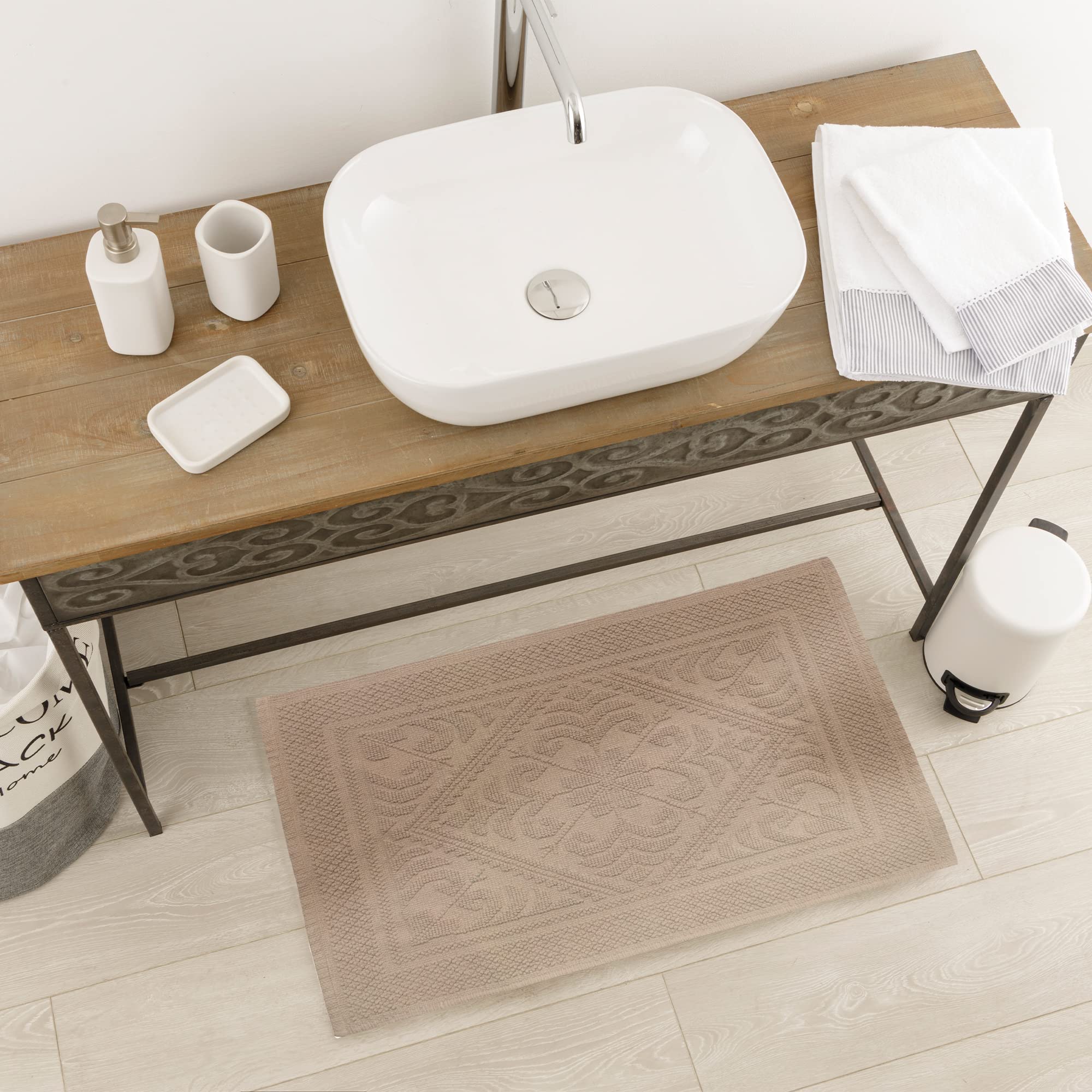 Baroni Home tappeto bagno cotone 50x80 tortora assorbente