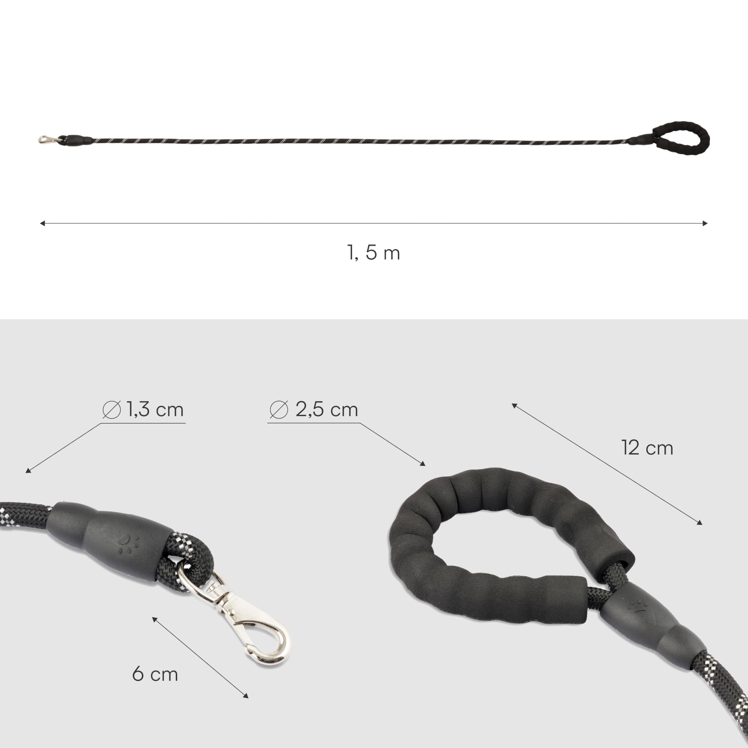 Baroni Guinzaglio Cani 1,5 m Nero Riflettente