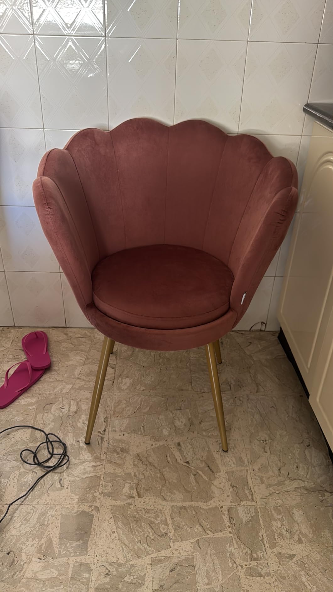 Baroni Home poltrona conchiglia velluto cipria 69x71x84 cm