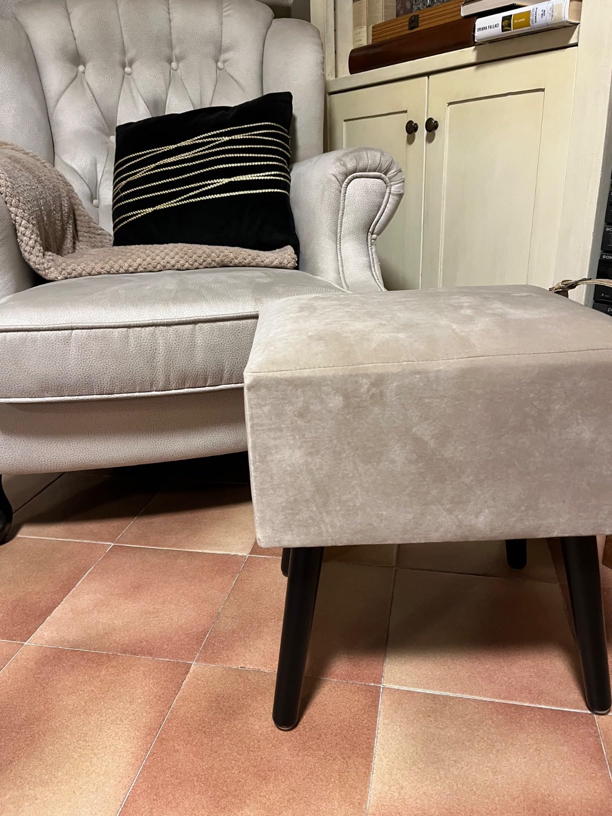 Baroni Home Pouf Velluto Rosa Cipria 40x33x46 cm Imbottito