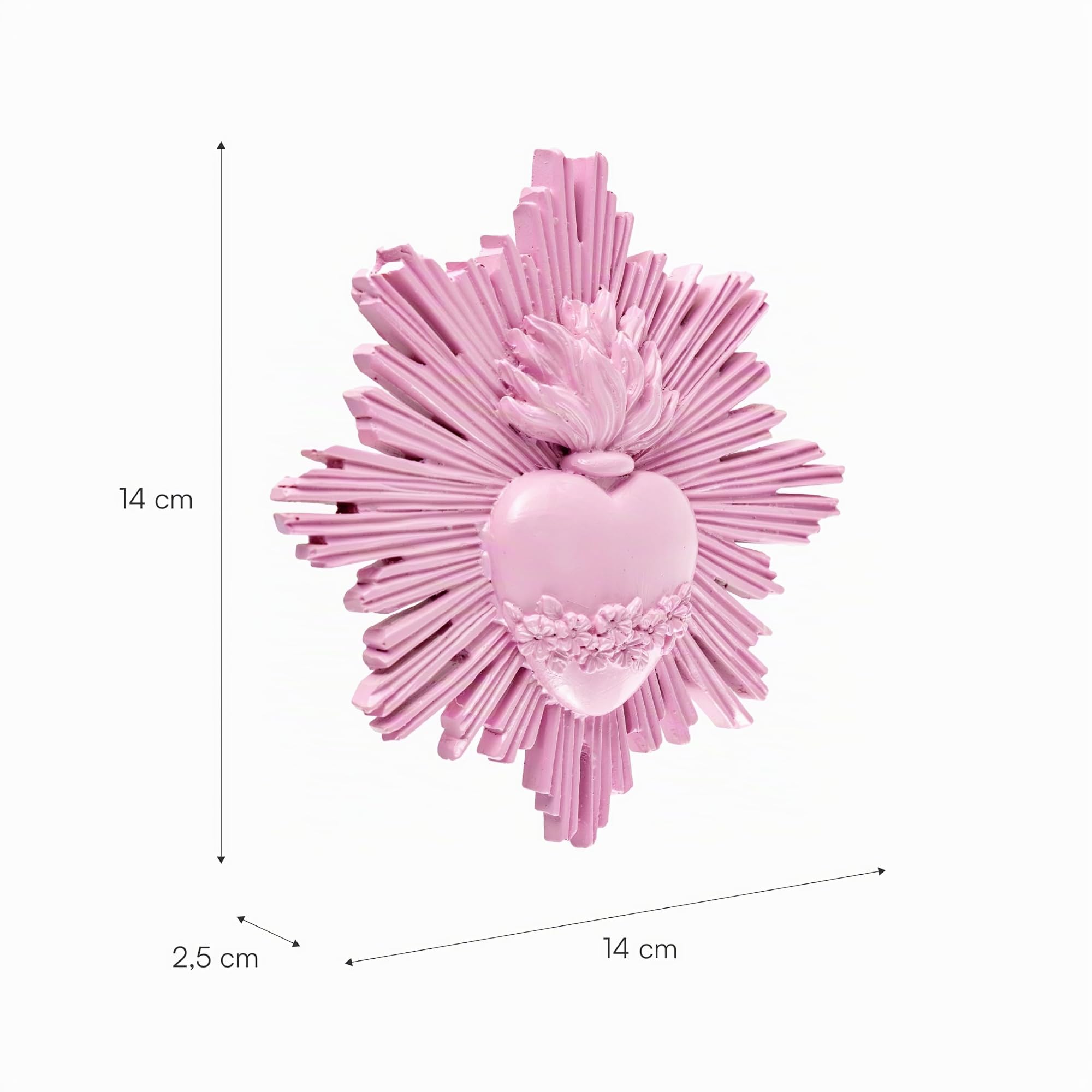 Baroni Home ex voto cuore sacro rosa resina 14x14 cm raggi