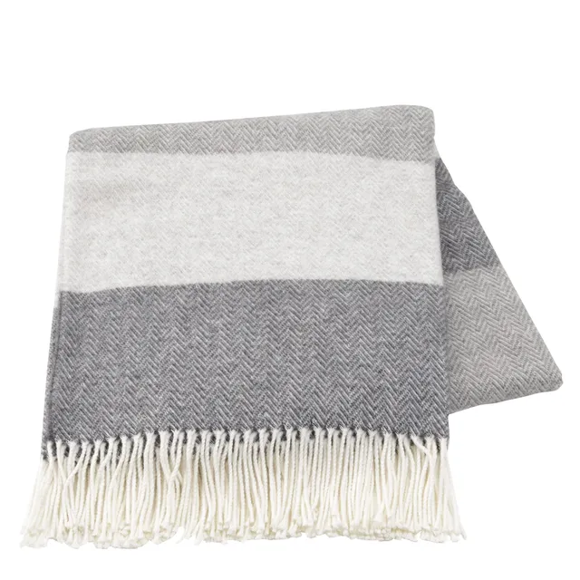 Baroni Home Plaid Misto Lana Grigio a Righe 130x170 cm