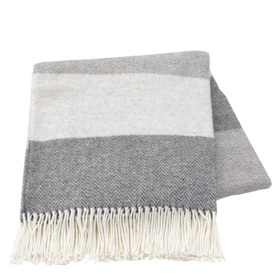Baroni Home Plaid Misto Lana Grigio a Righe 130x170 cm