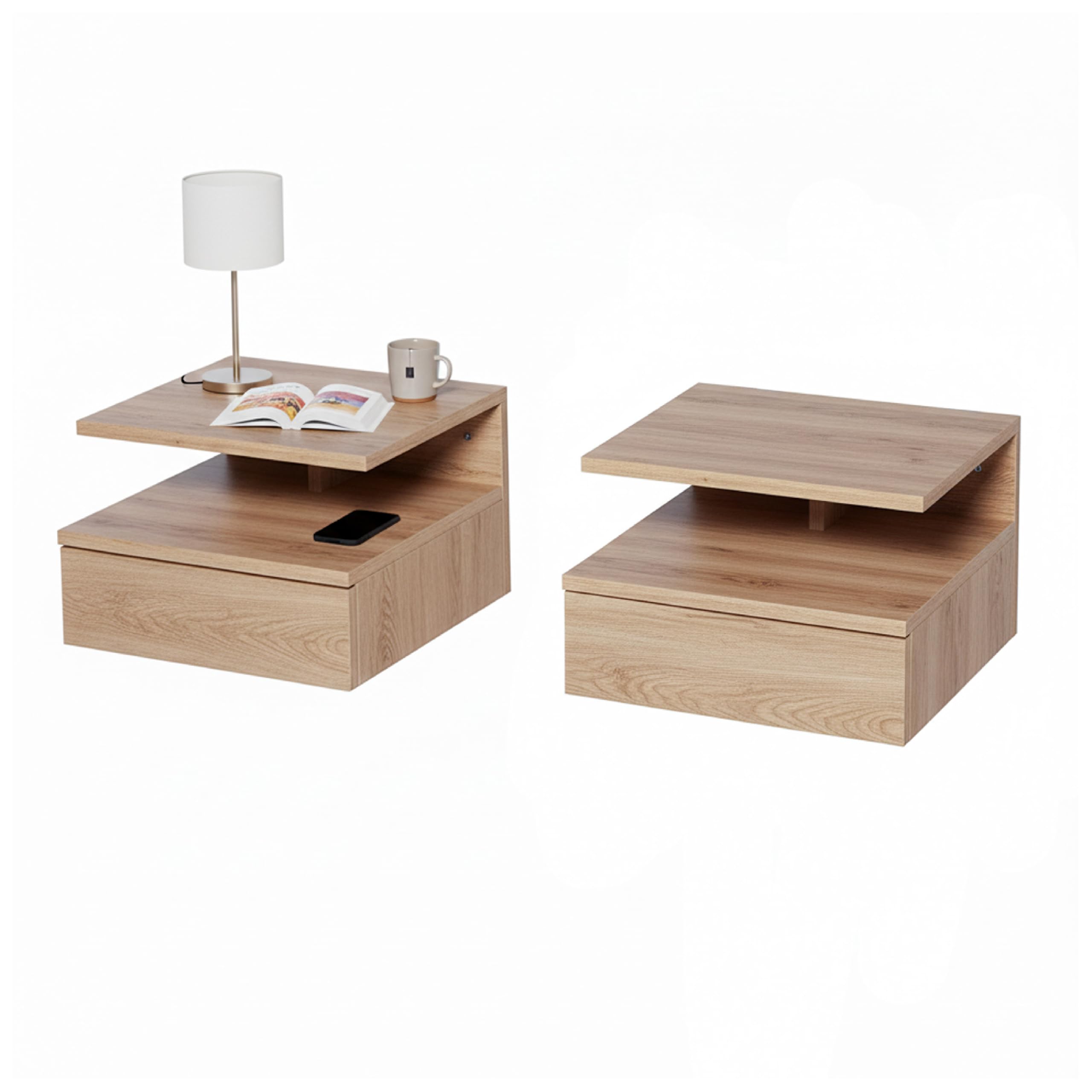 Baroni Home Set 2 Comodini Sospesi Bianchi con Cassetto