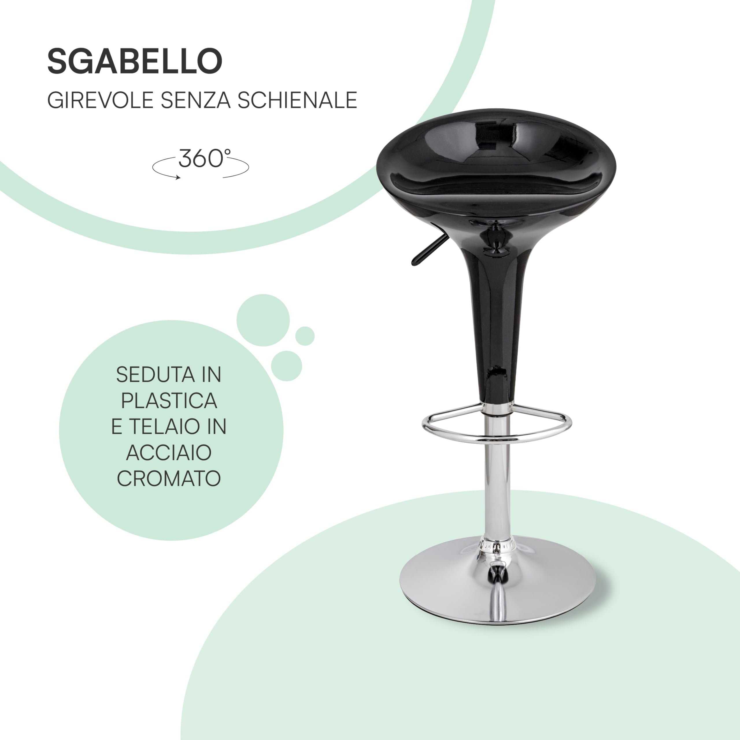 Baroni Home sgabello bar girevole nero regolabile 59-79 cm