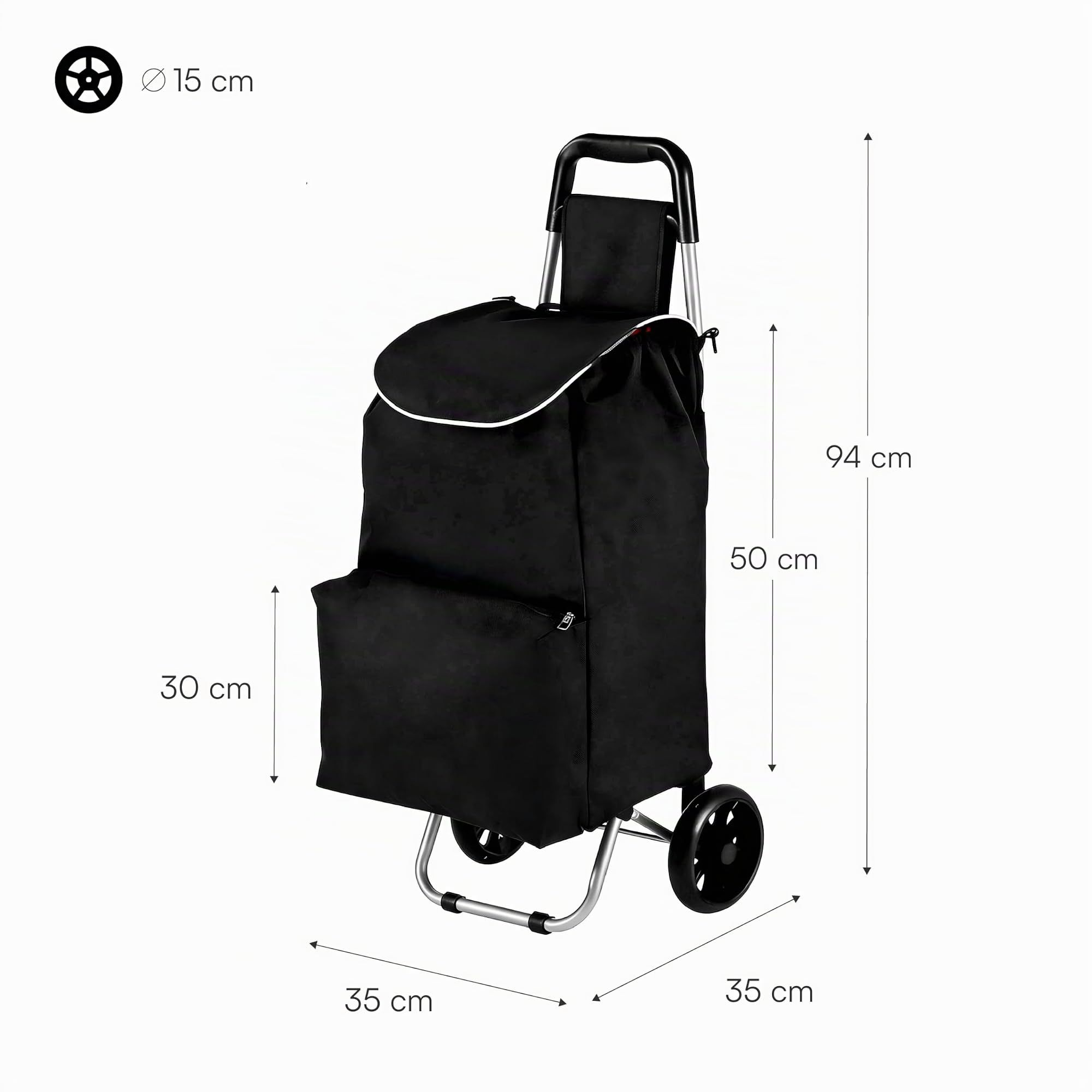 Baroni Home Carrello Spesa 35L Nero 35x35x94 cm Ruote