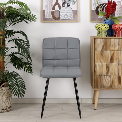 Baroni Home Set 2 Sedie Ecopelle Grigio Gambe Acciaio