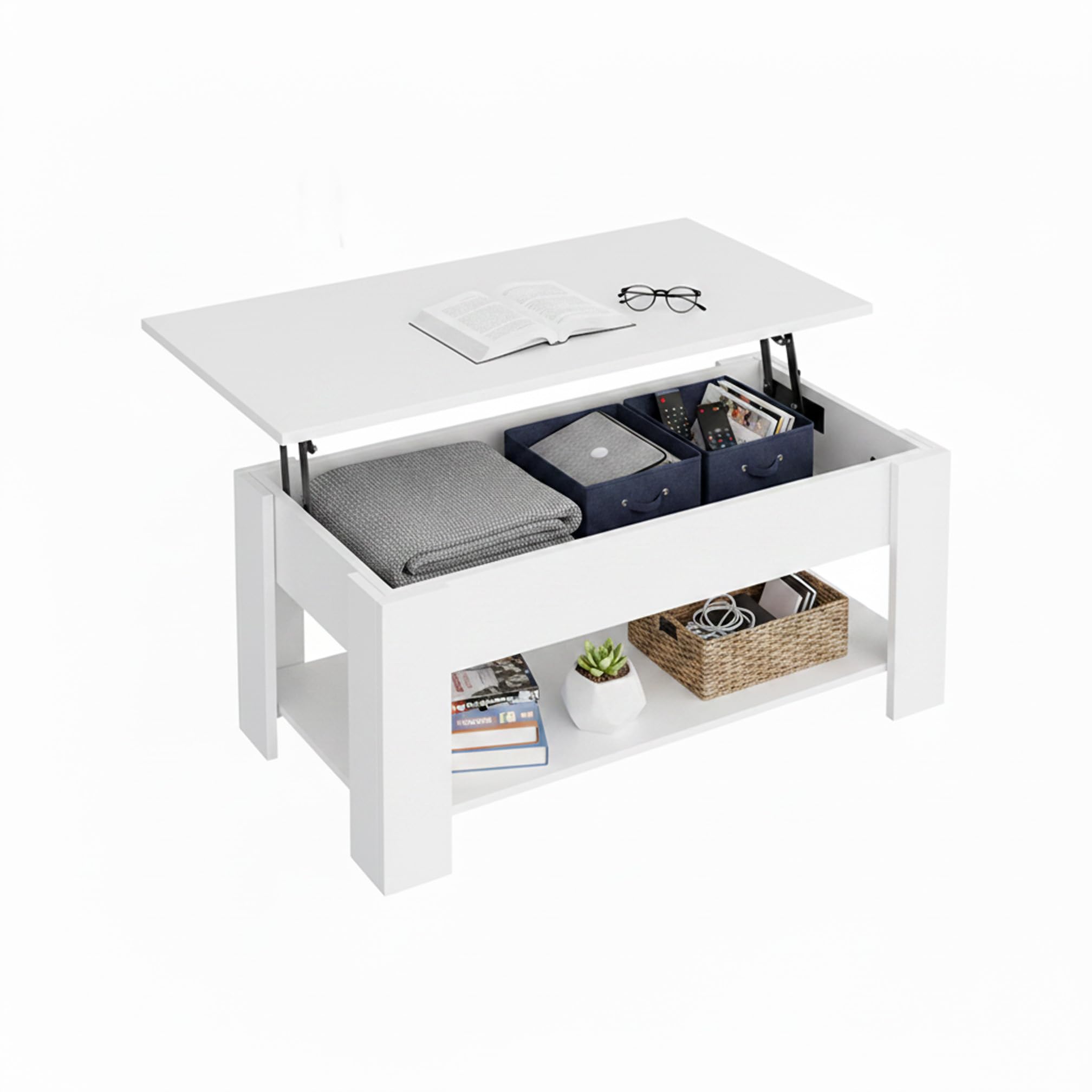 Baroni Home Tavolino da caffè piano sollevabile nero 100 cm