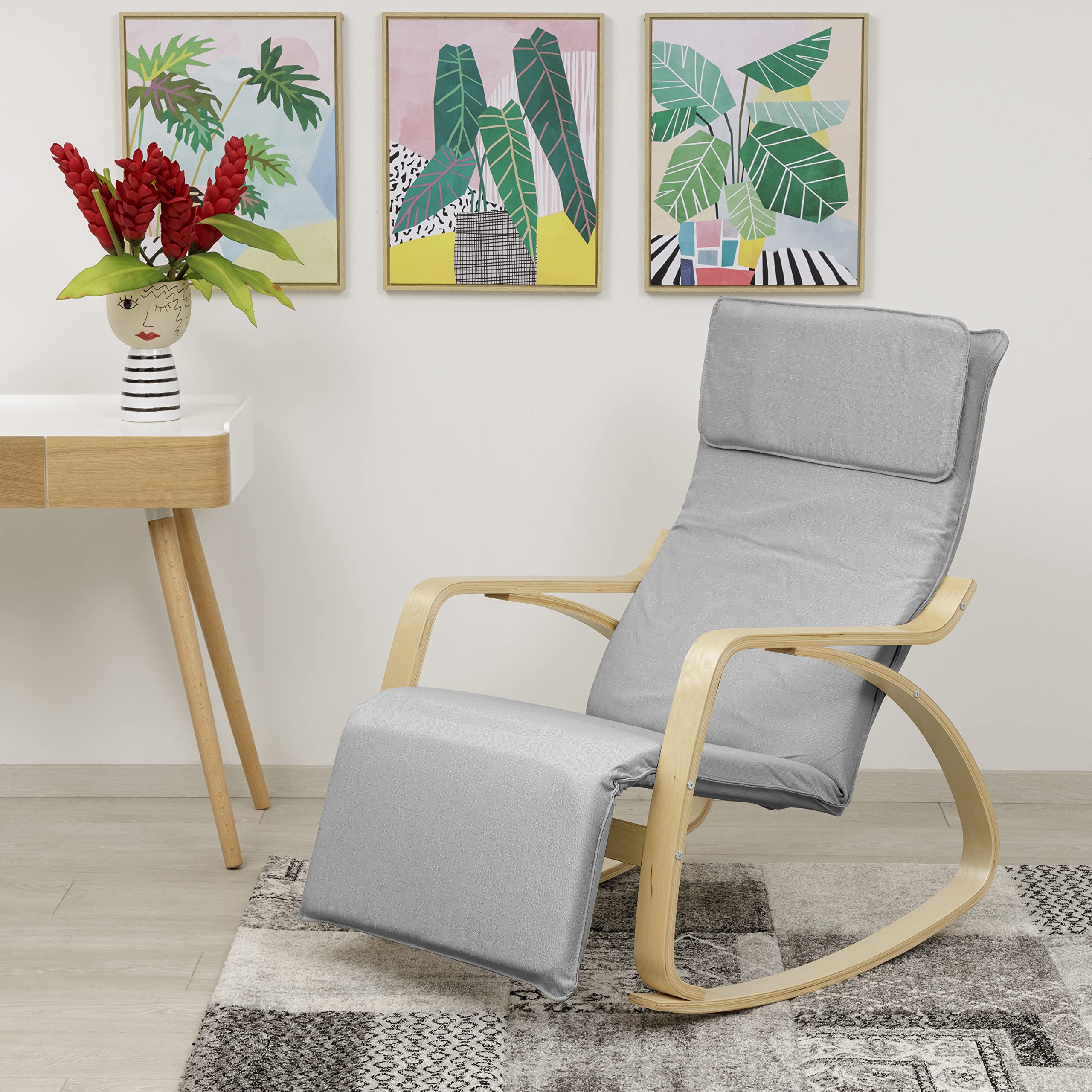 Baroni Home sedia a dondolo tessuto grigia 67x82x98 cm