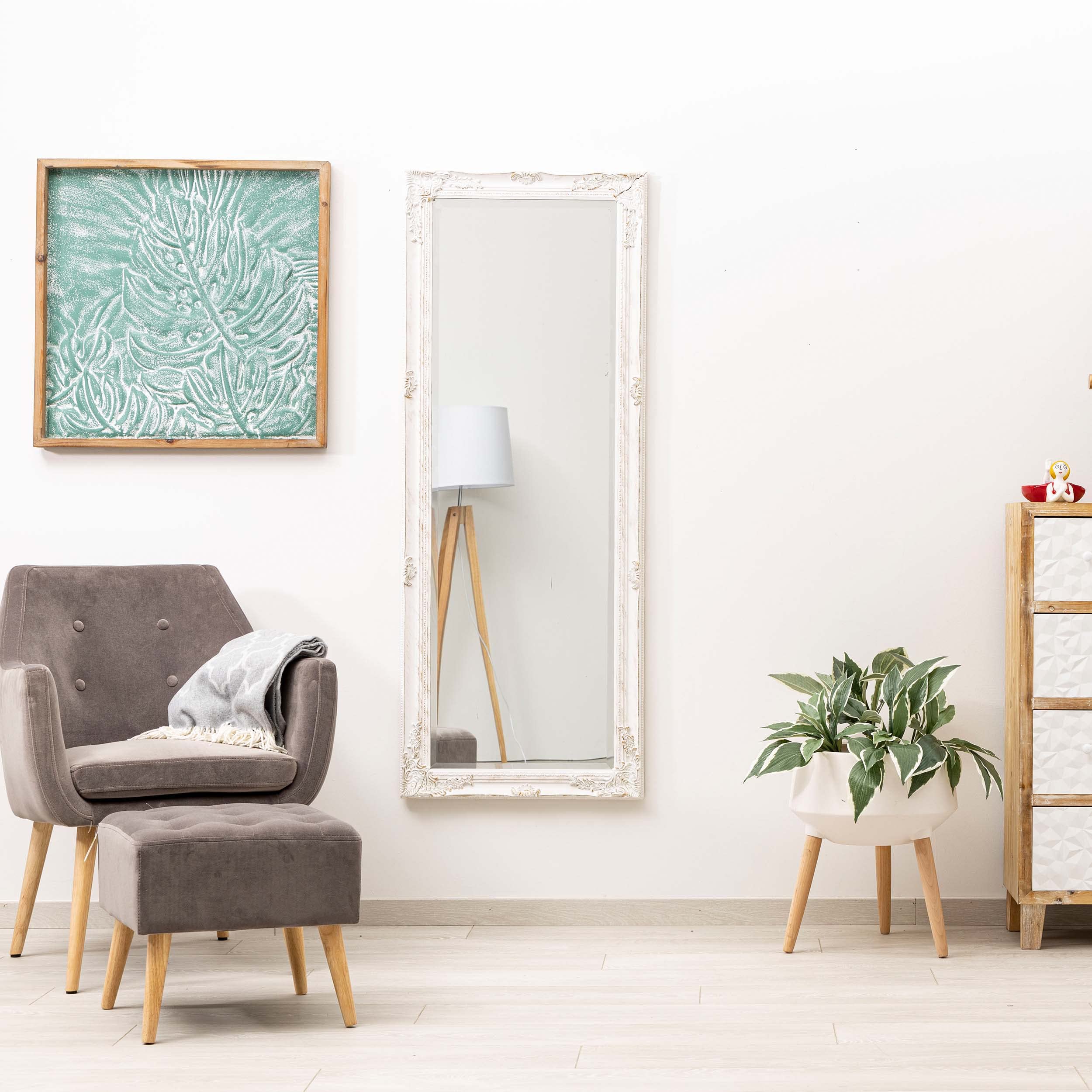 Baroni specchio da parete rettangolare 55x142 cm bianco anticato