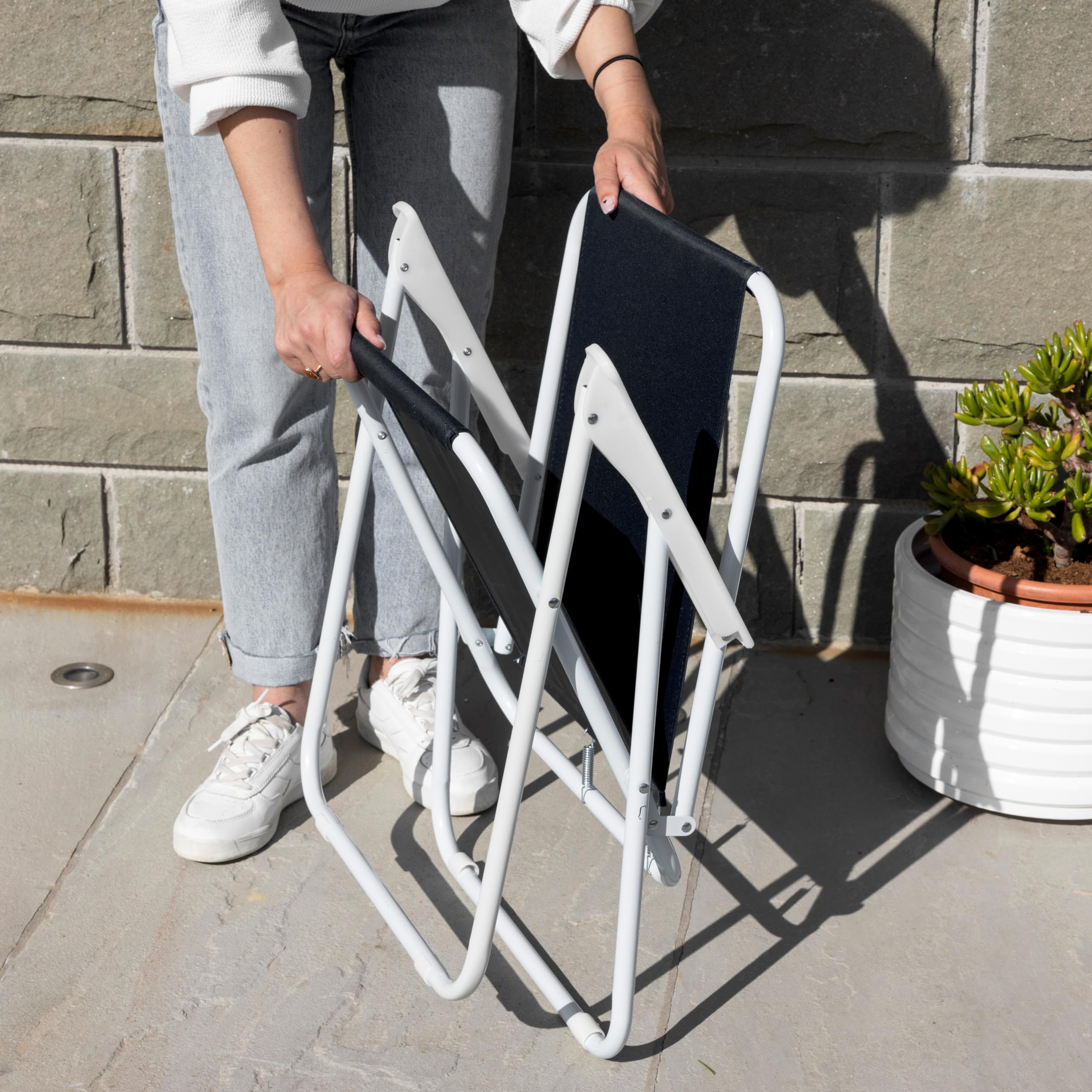 Baroni Home Sedia Pieghevole Mare Set 2 Nere con Braccioli