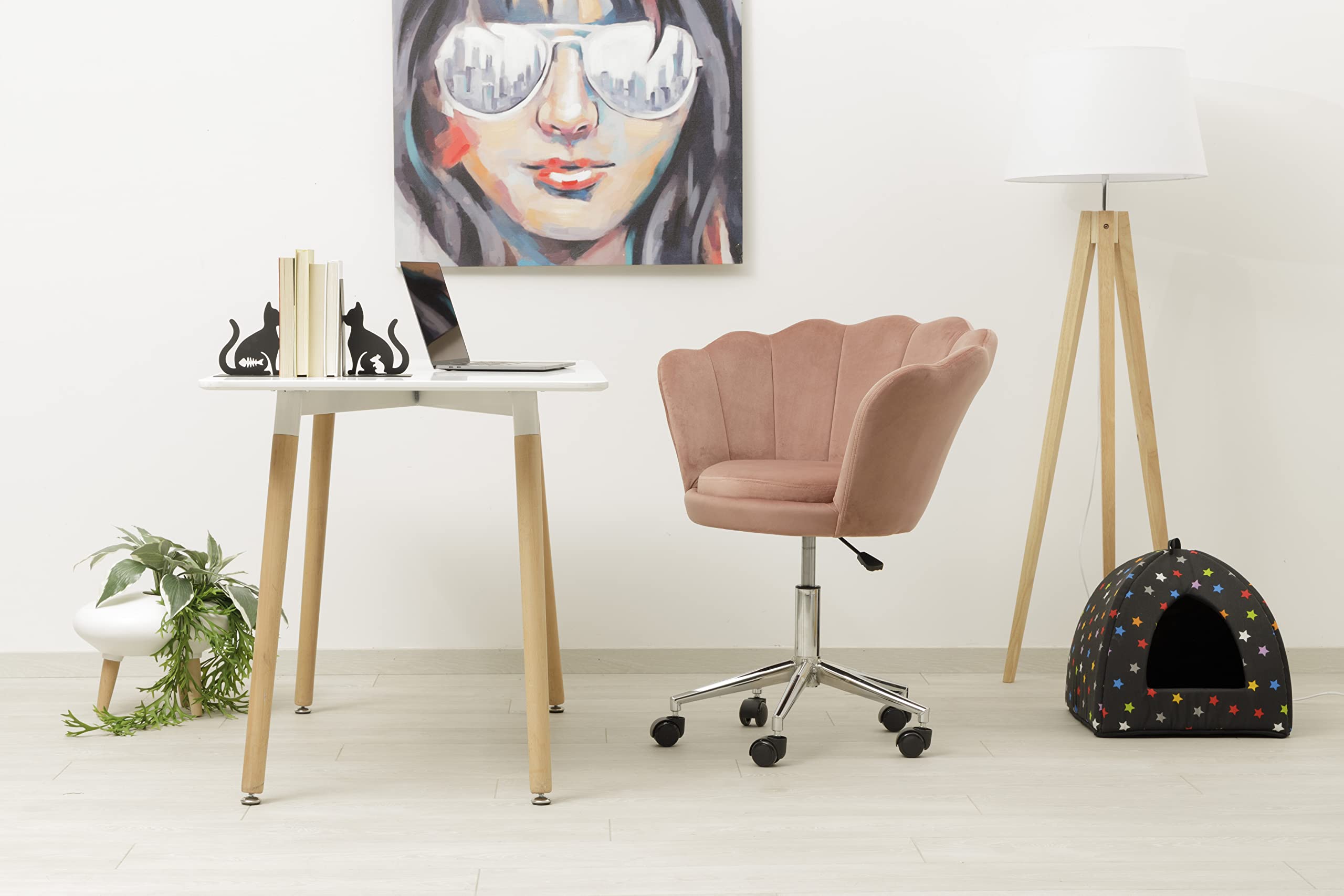Baroni Home Poltrona Velluto Rosa Cipria con Ruote 69cm