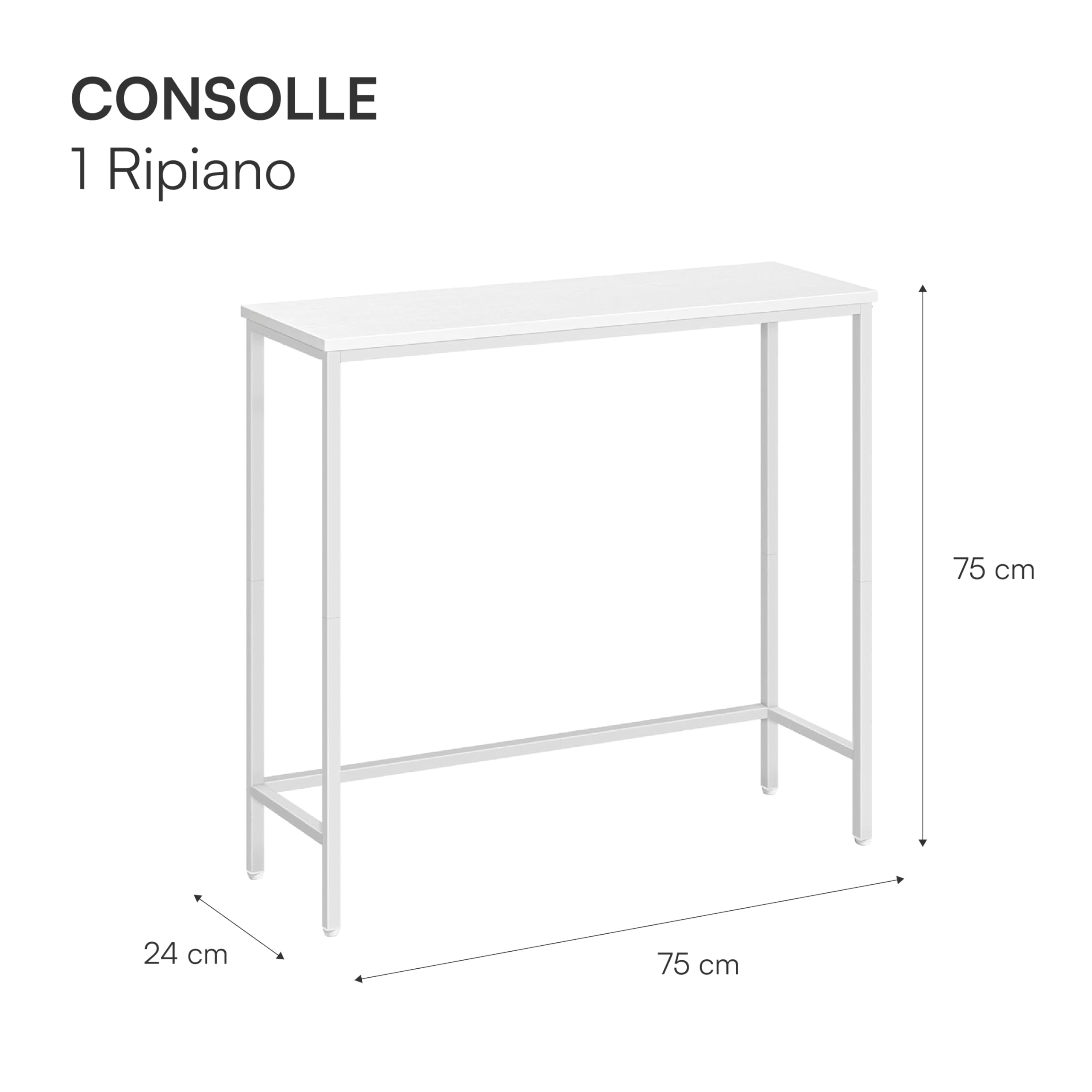 Baroni Home Consolle Ingresso Bianca 24x75x75 cm 1 Ripiano